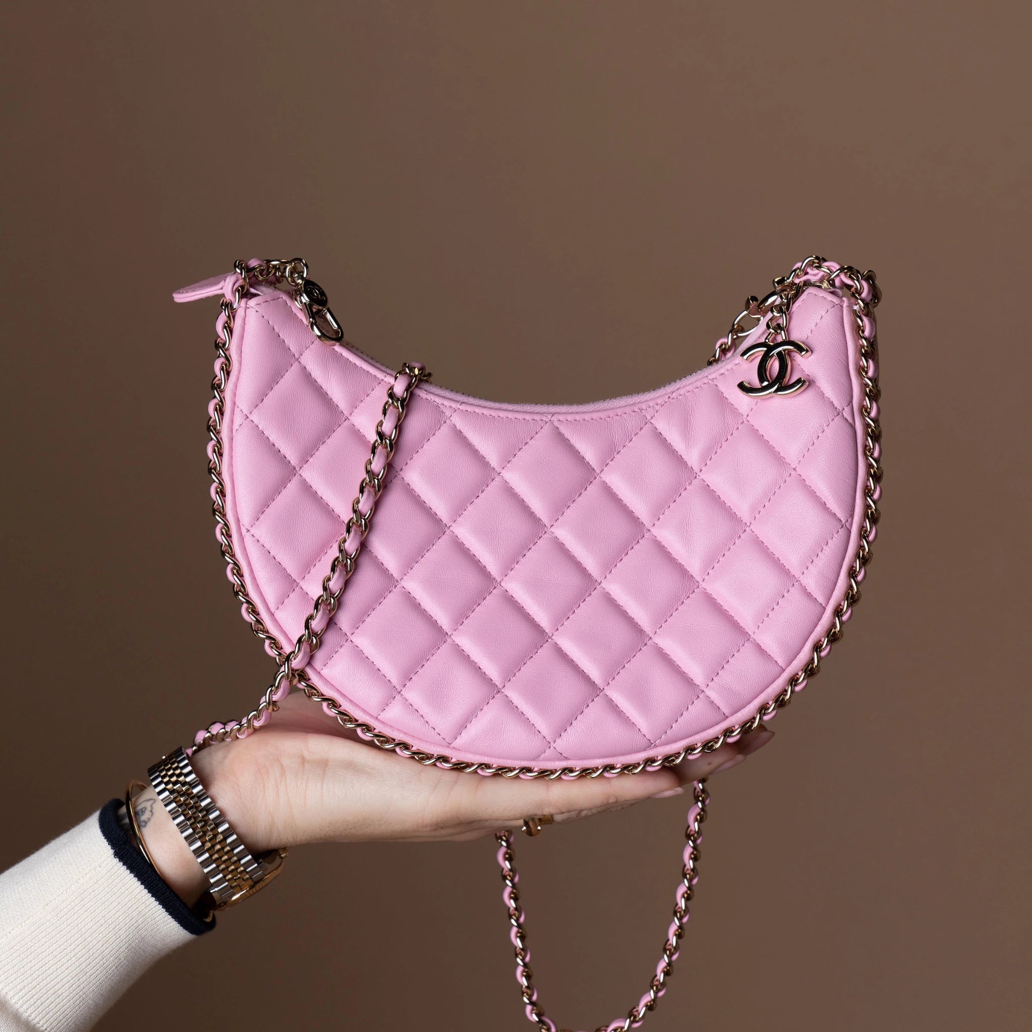 Chanel Small Quilted Lambskin Chain Around Hook Hobo Bag