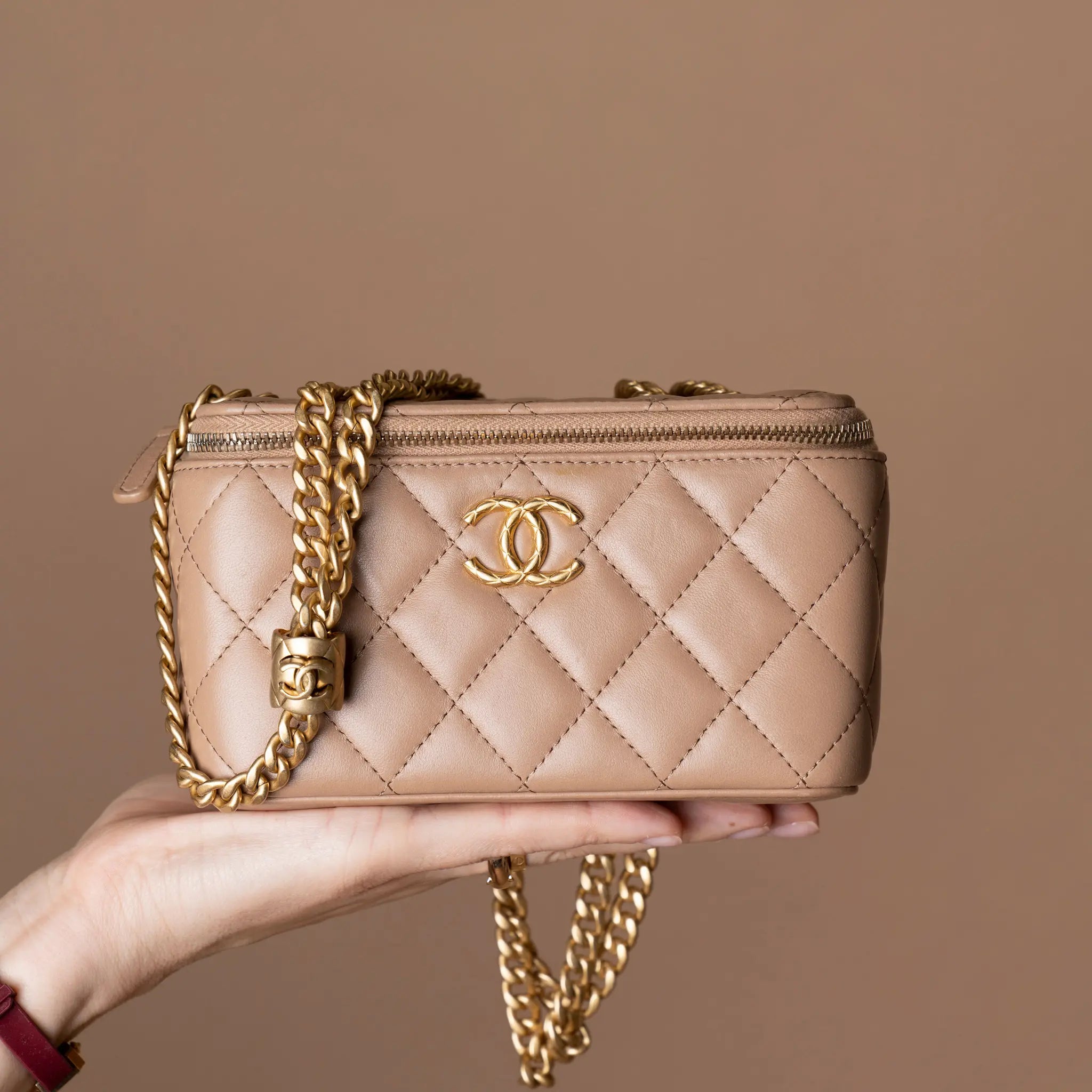 Chanel Small Quilted Lambskin Pillow Crush Vanity Case with Chain — Featured Image