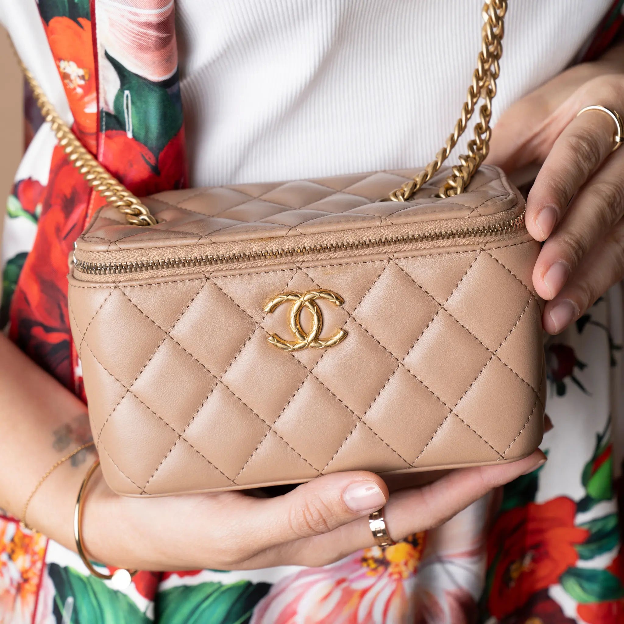 Chanel Small Quilted Lambskin Pillow Crush Vanity Case with Chain — Interior Detail