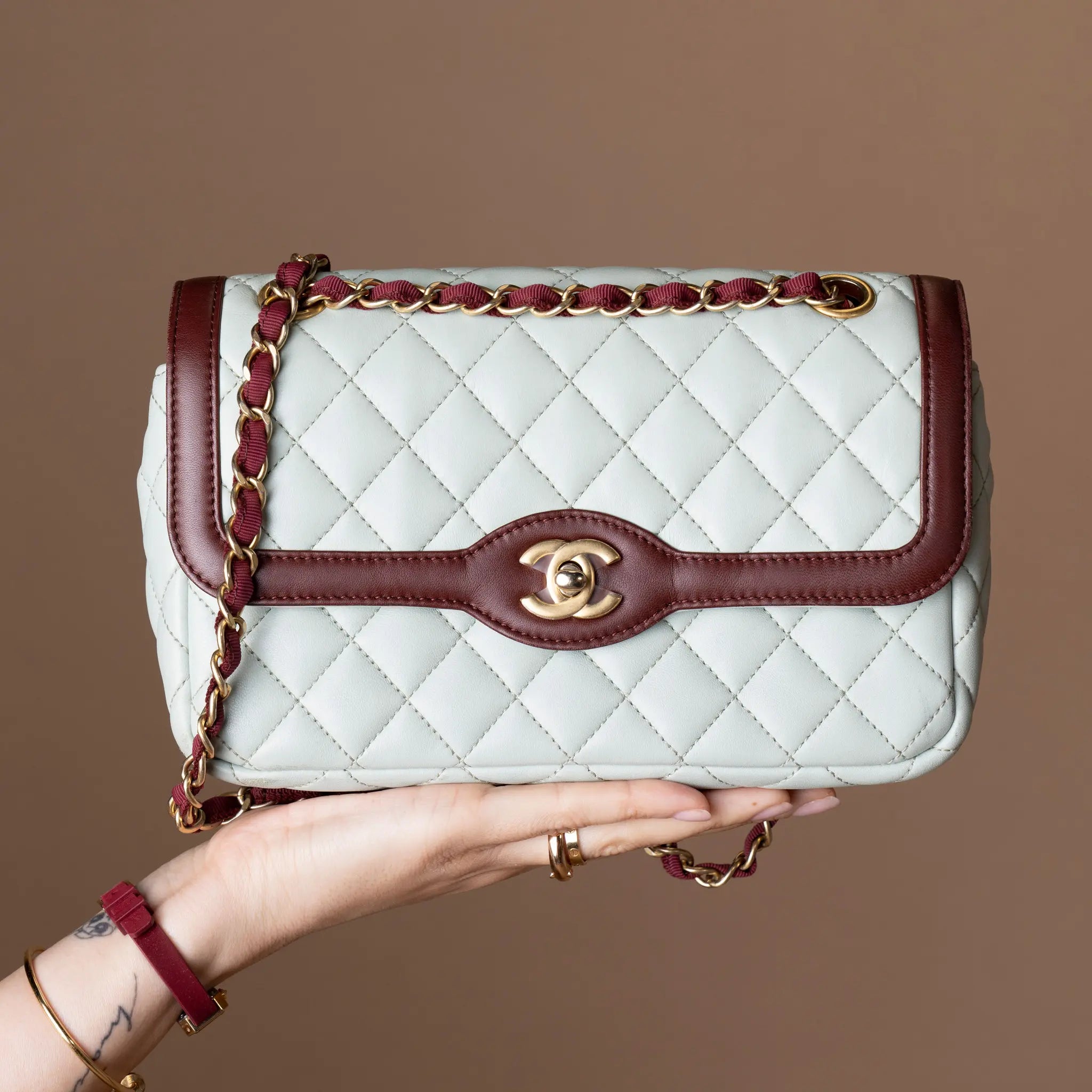 Chanel Small Quilted Lambskin Two Tone Day Flap — Front View