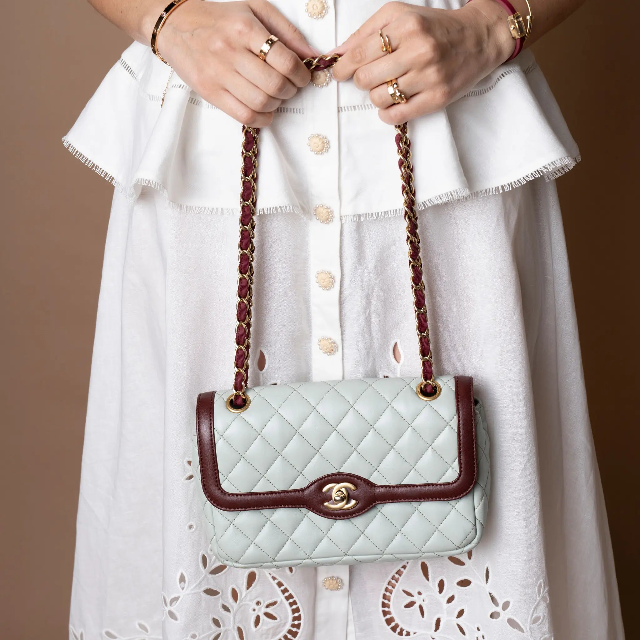 Chanel Small Quilted Lambskin Two Tone Day Flap — Side Profile
