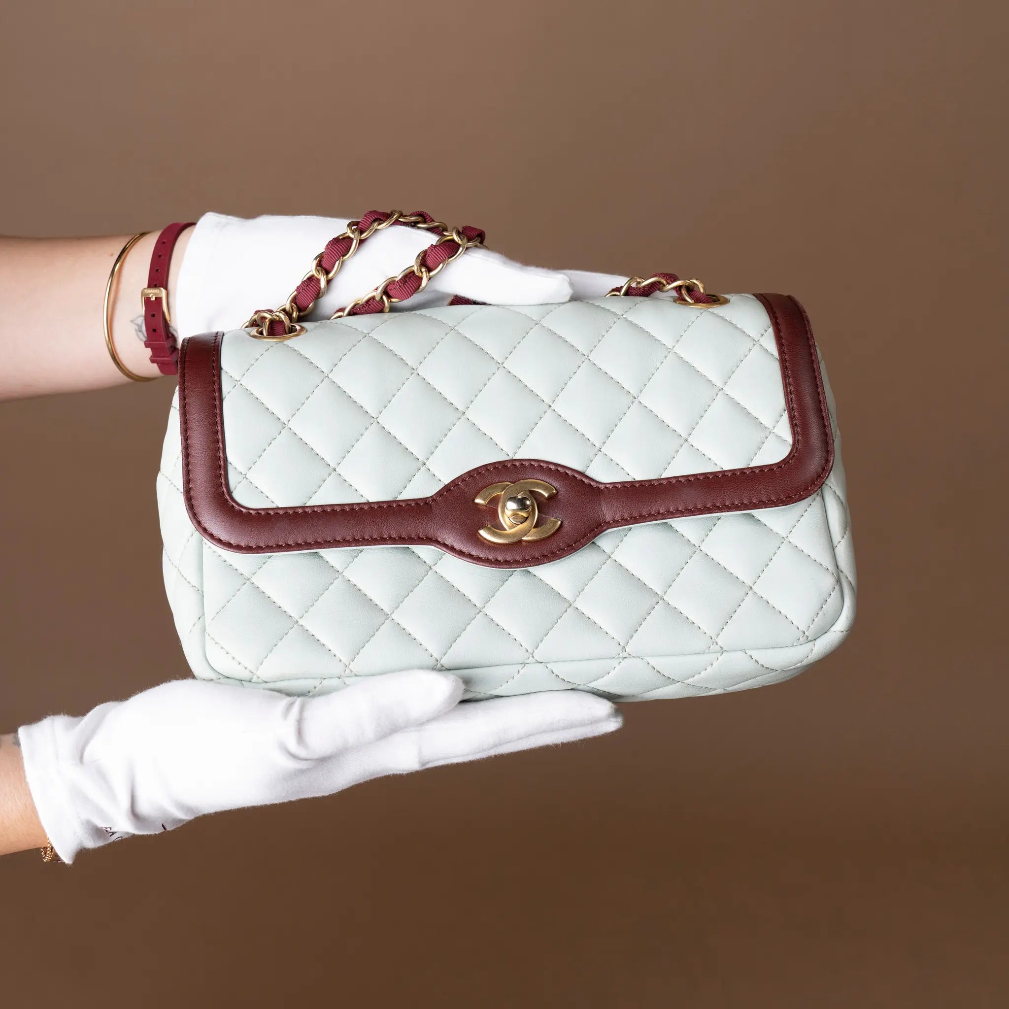 Chanel Small Quilted Lambskin Two Tone Day Flap — Interior Detail