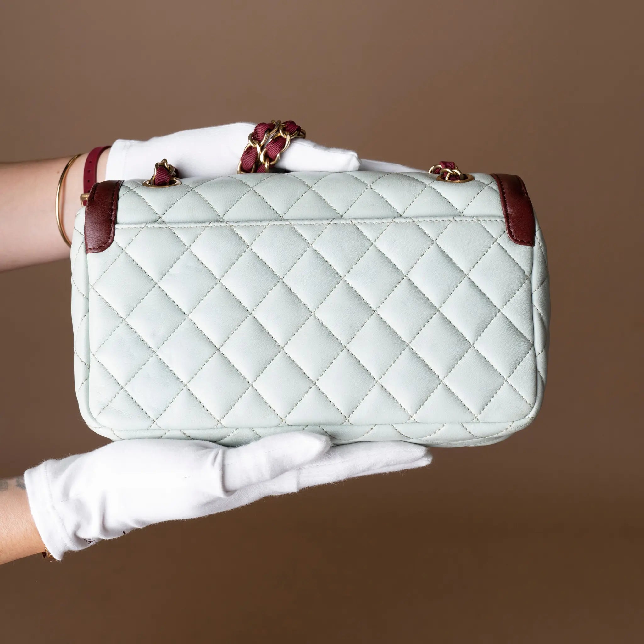 Chanel Small Quilted Lambskin Two Tone Day Flap — Close-up Detail