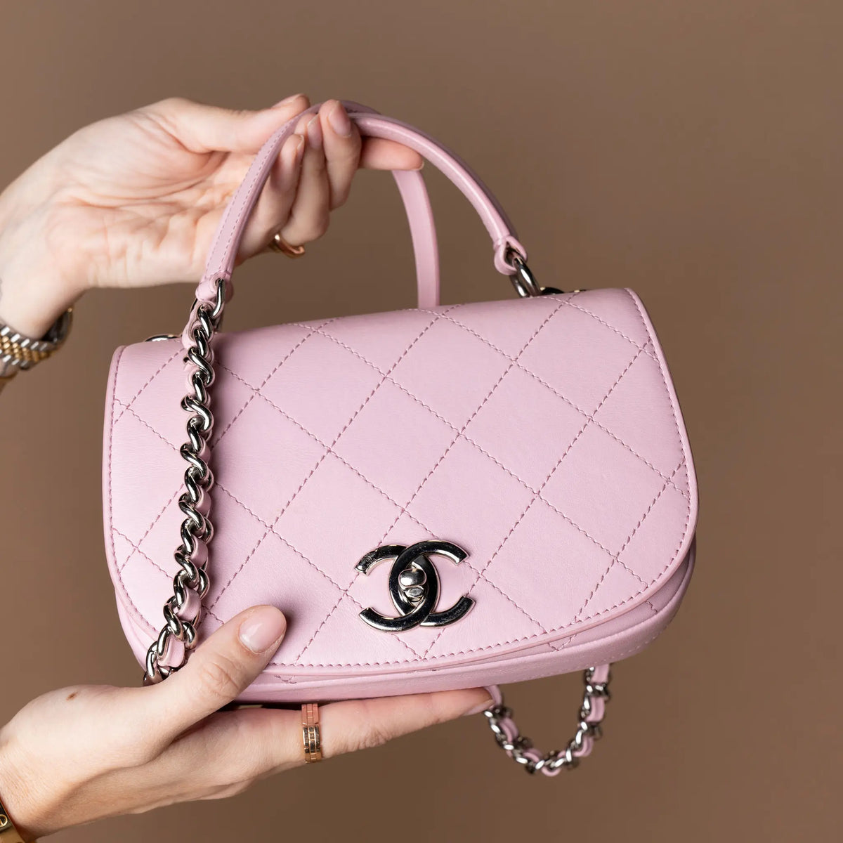 Chanel Small Stitched Calfskin Ring My Bag Flap — Front View