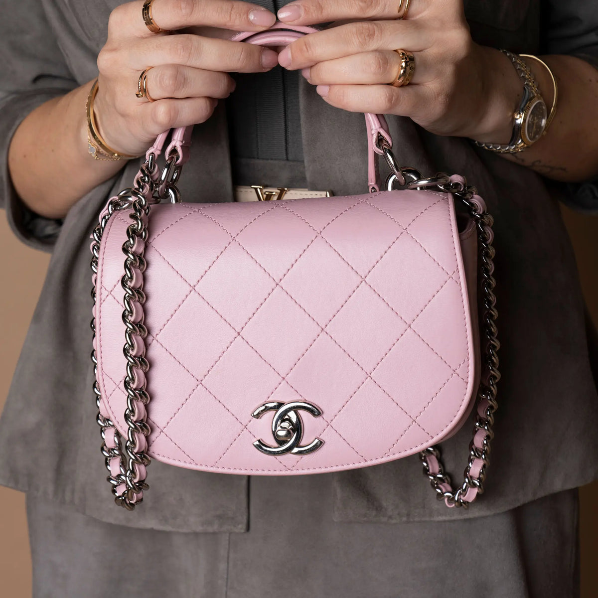 Chanel Small Stitched Calfskin Ring My Bag Flap — Side Profile