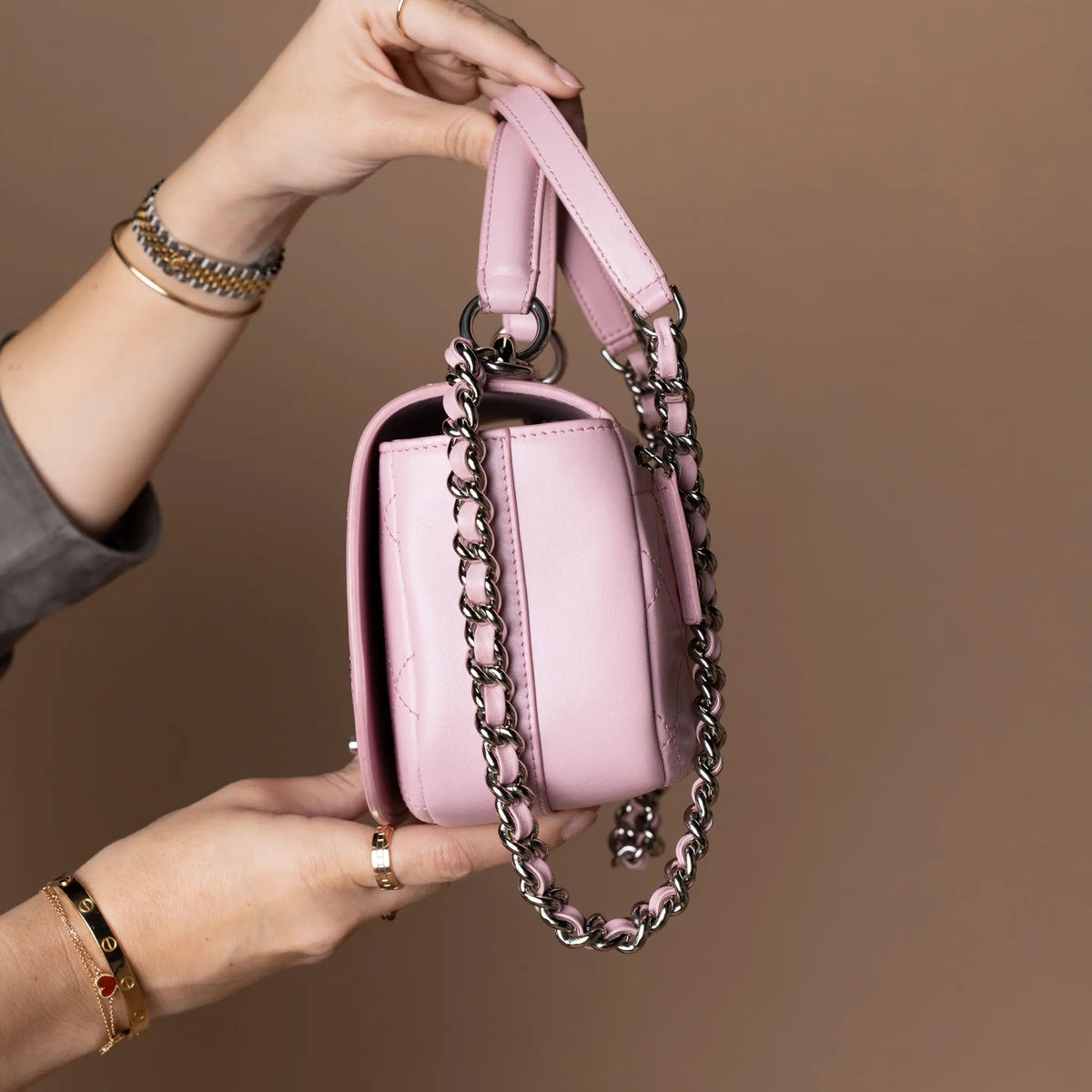 Chanel Small Stitched Calfskin Ring My Bag Flap — Close-up Detail