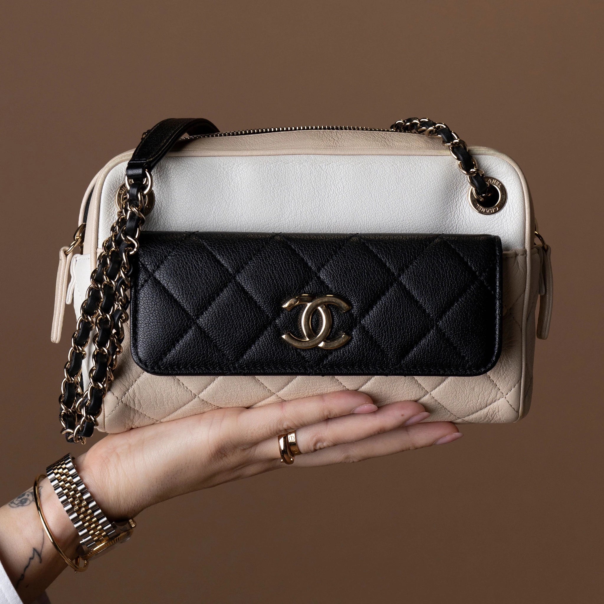 Chanel top zip around tricolor