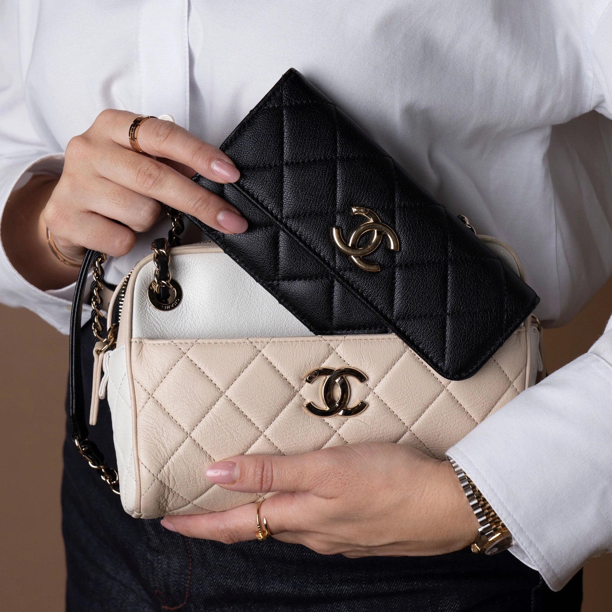 Chanel top zip around tricolor