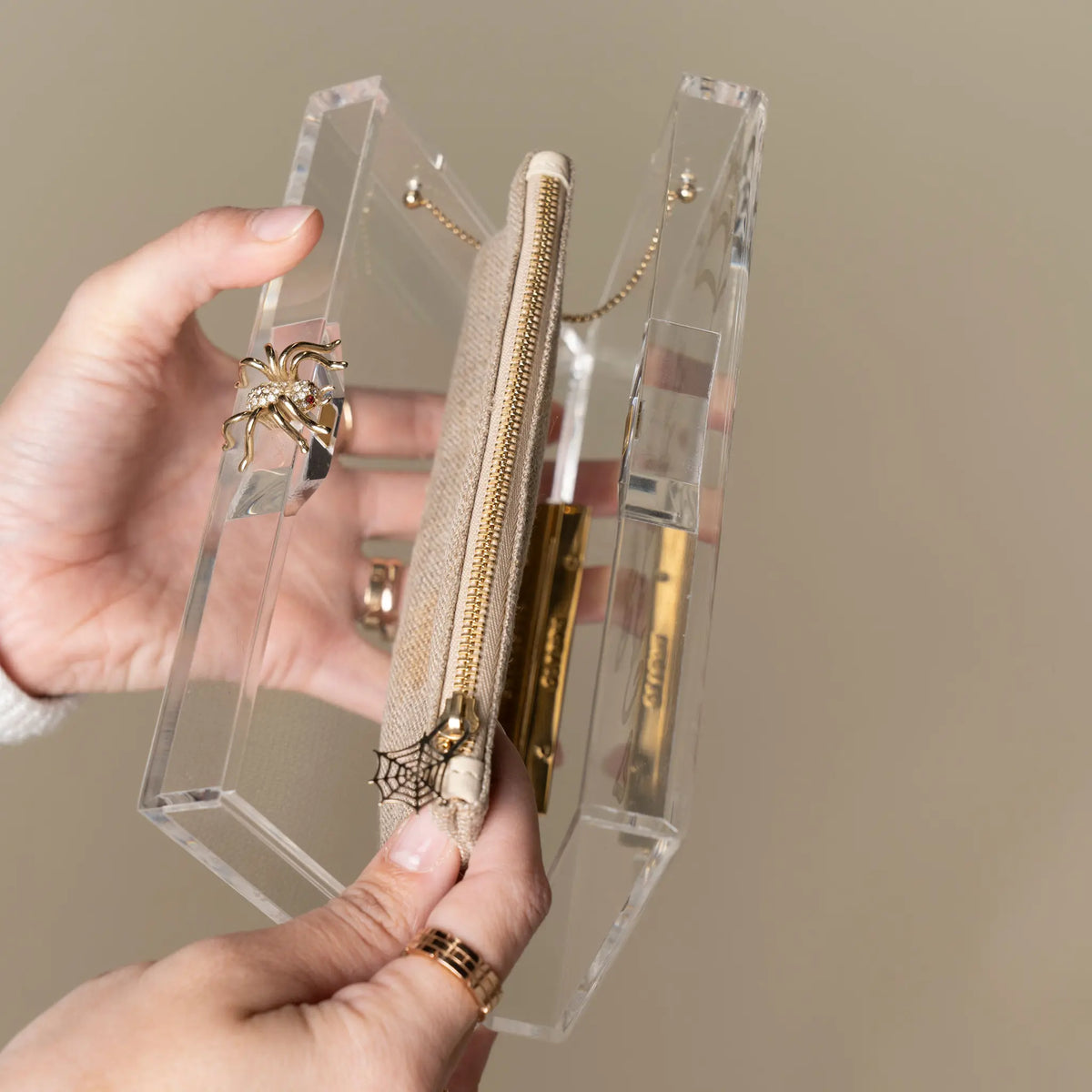 Charlotte Olympia Pandora Spider Perspex Clutch - Designer Signed — Front View
