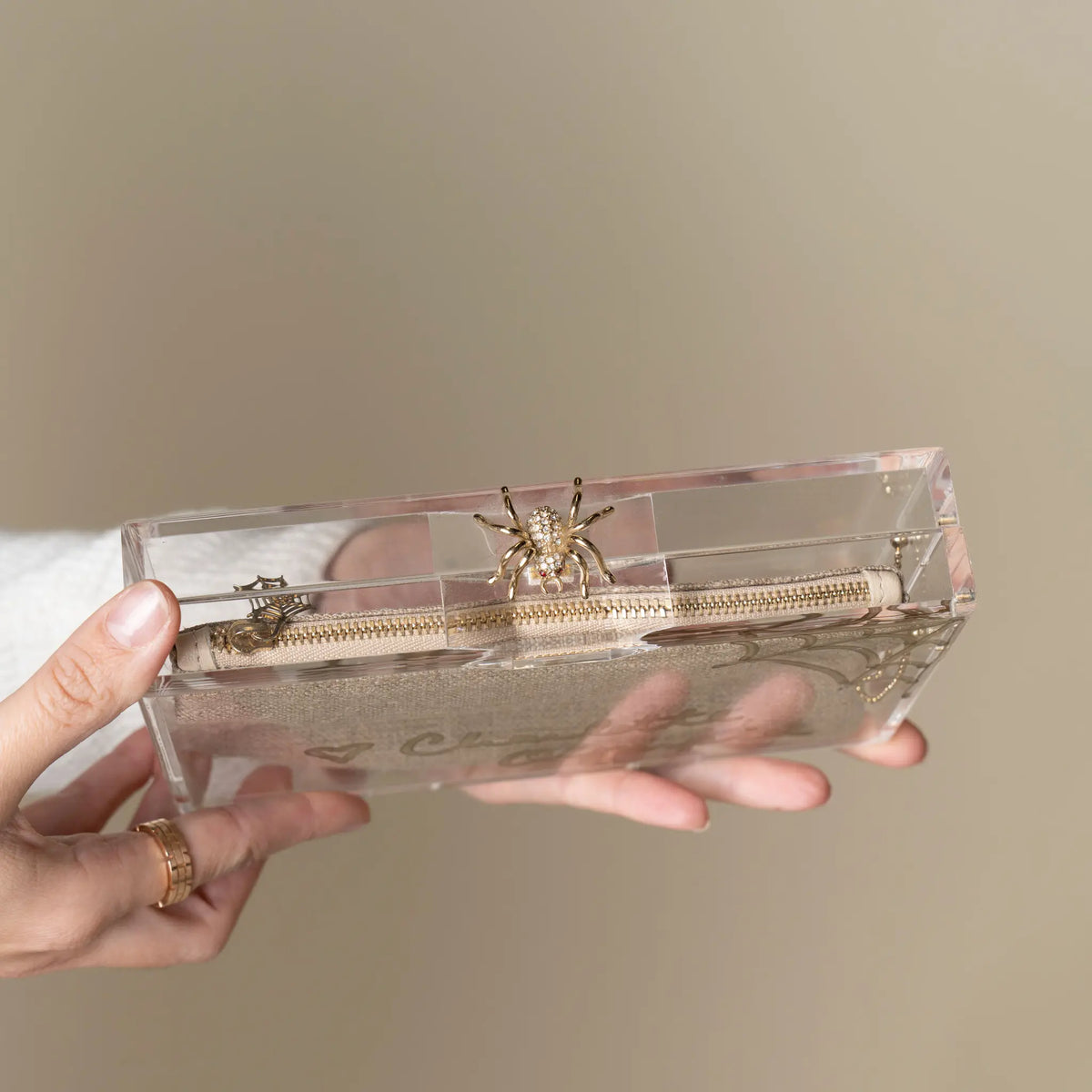 Charlotte Olympia Pandora Spider Perspex Clutch - Designer Signed — Side Profile