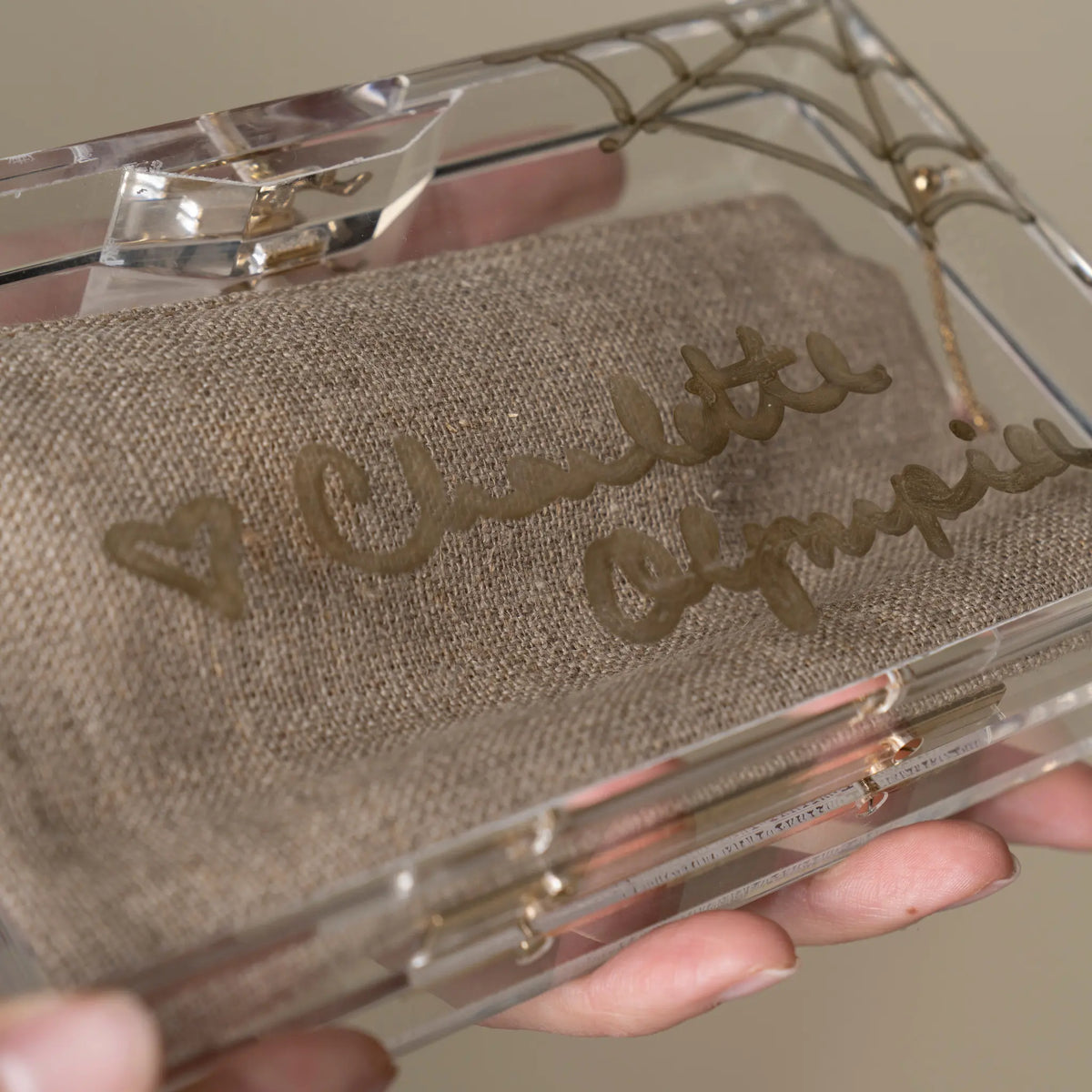Charlotte Olympia Pandora Spider Perspex Clutch - Designer Signed — Interior Detail