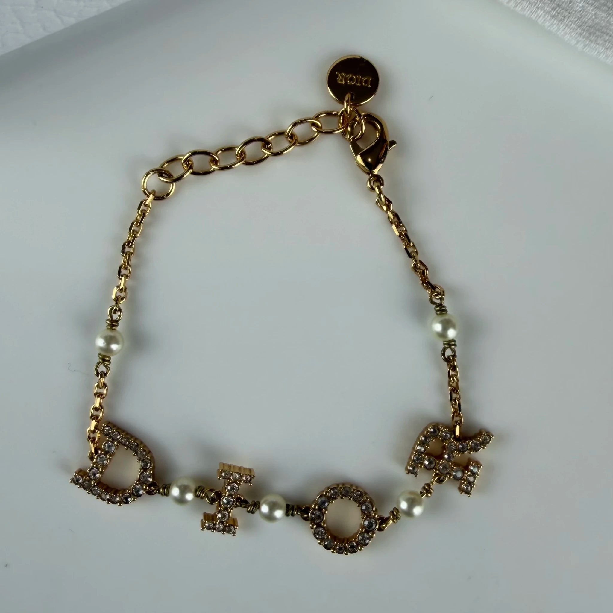 Dior Gold Plated Crystal and Faux Pearl Diorevolution Bracelet