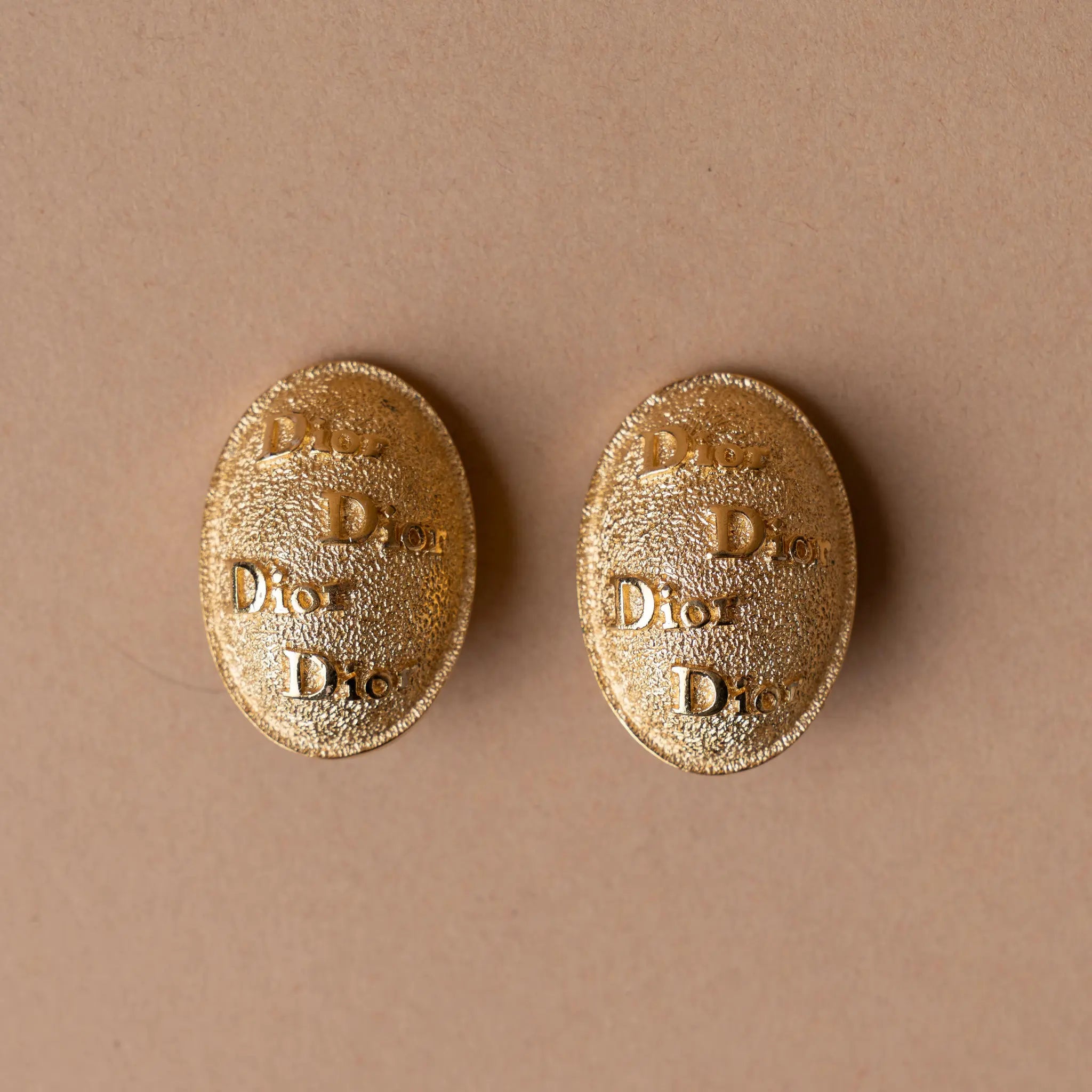 Dior Gold Plated Oval Logo Clip On Earrings — Back View
