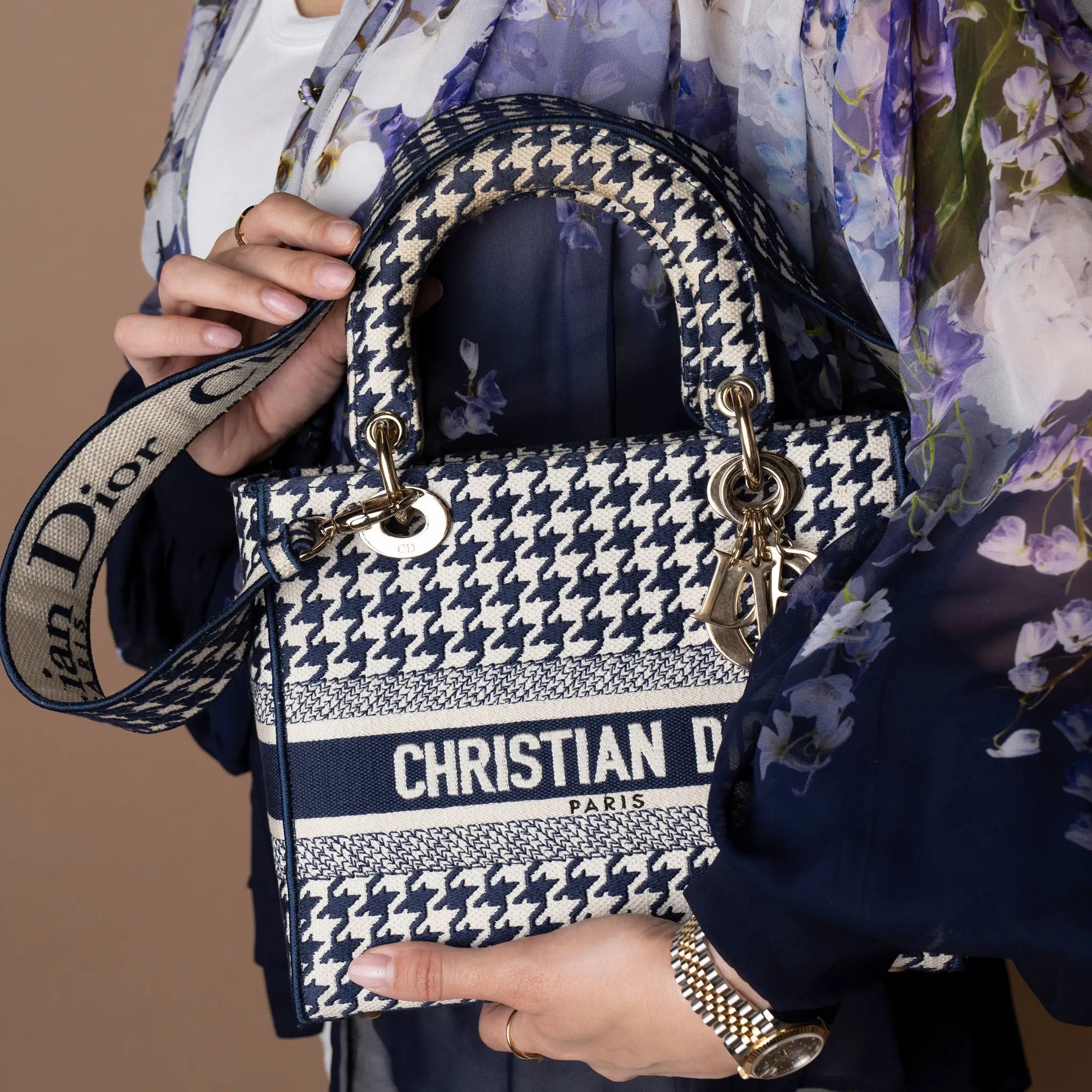 Dior Medium Embroidered Canvas Houndstooth Lady Dior — Front View