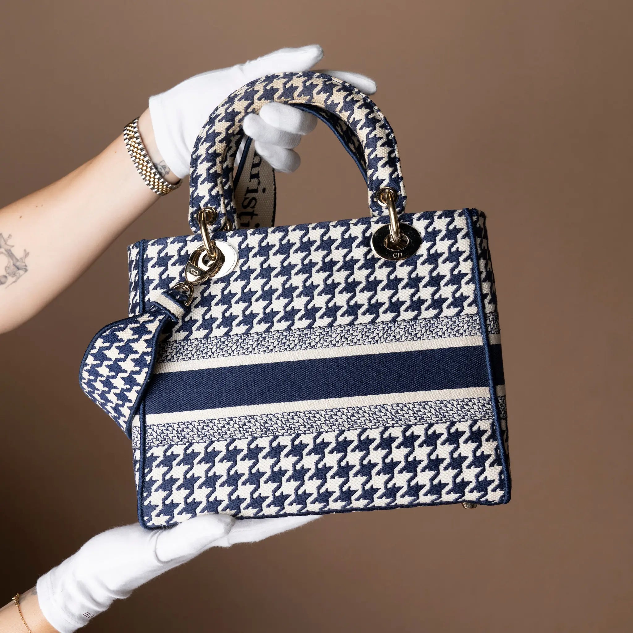 Dior Medium Embroidered Canvas Houndstooth Lady Dior — Back View