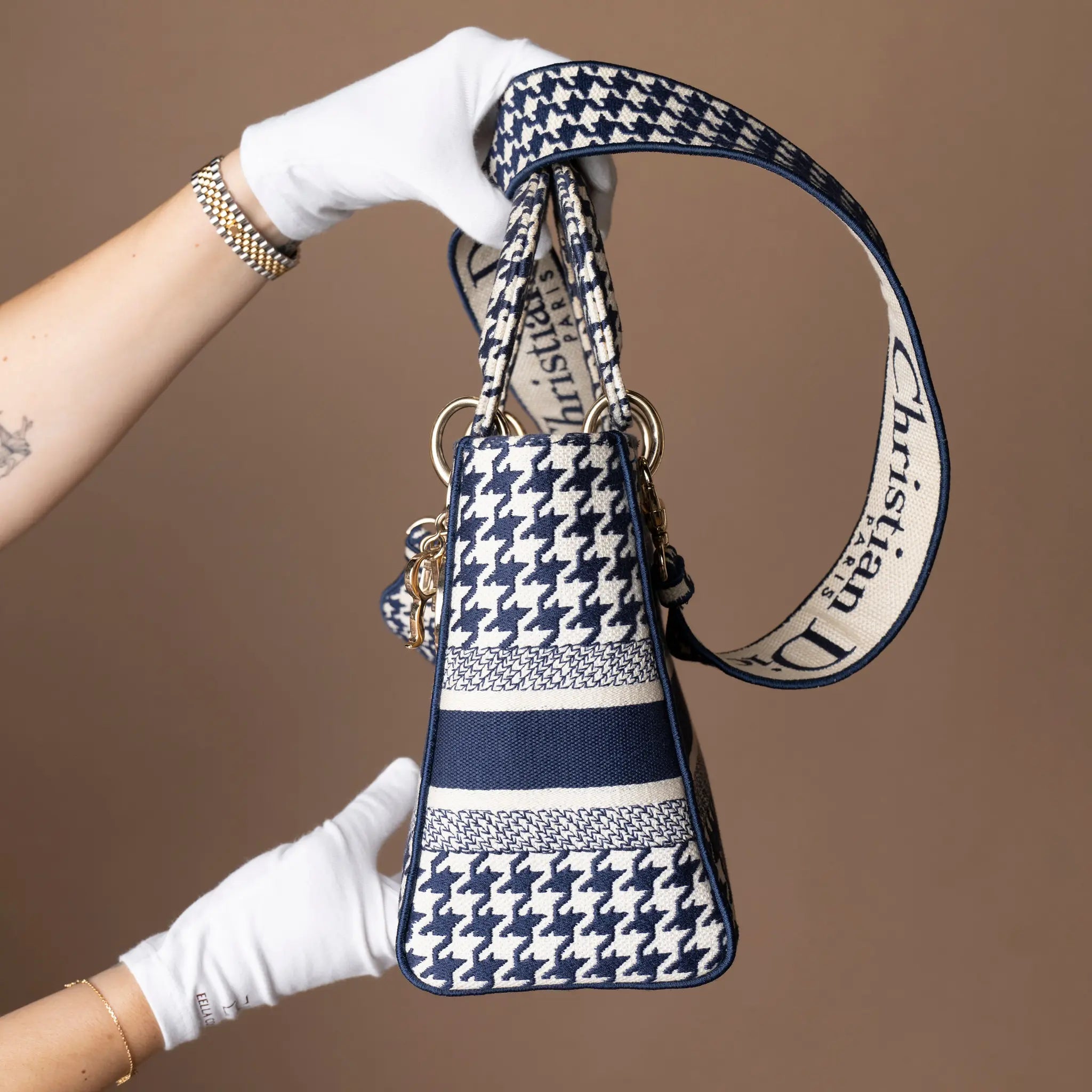 Dior Medium Embroidered Canvas Houndstooth Lady Dior — Detail View