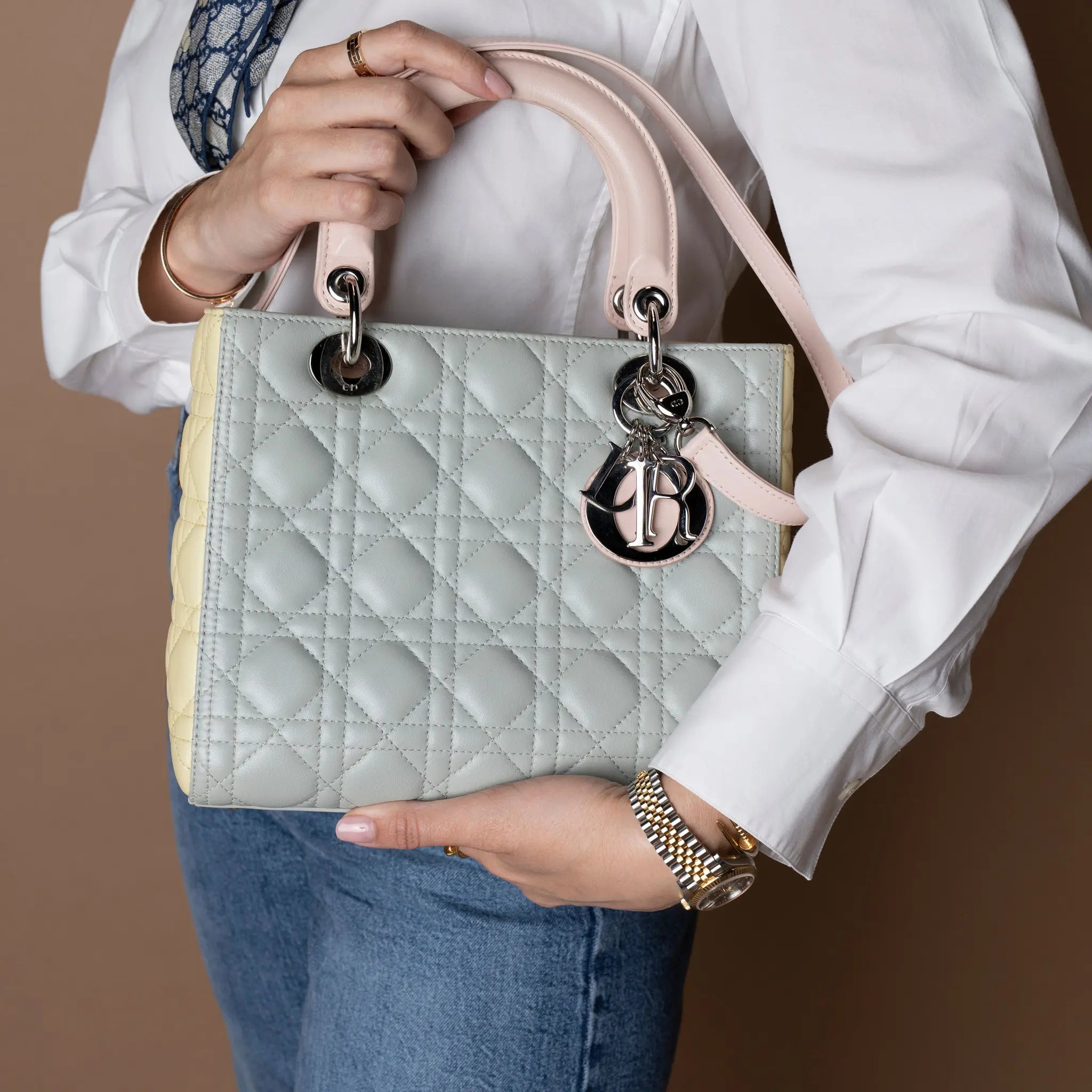 Dior Medium Tricolor Lambskin Cannage Lady Dior — Back View