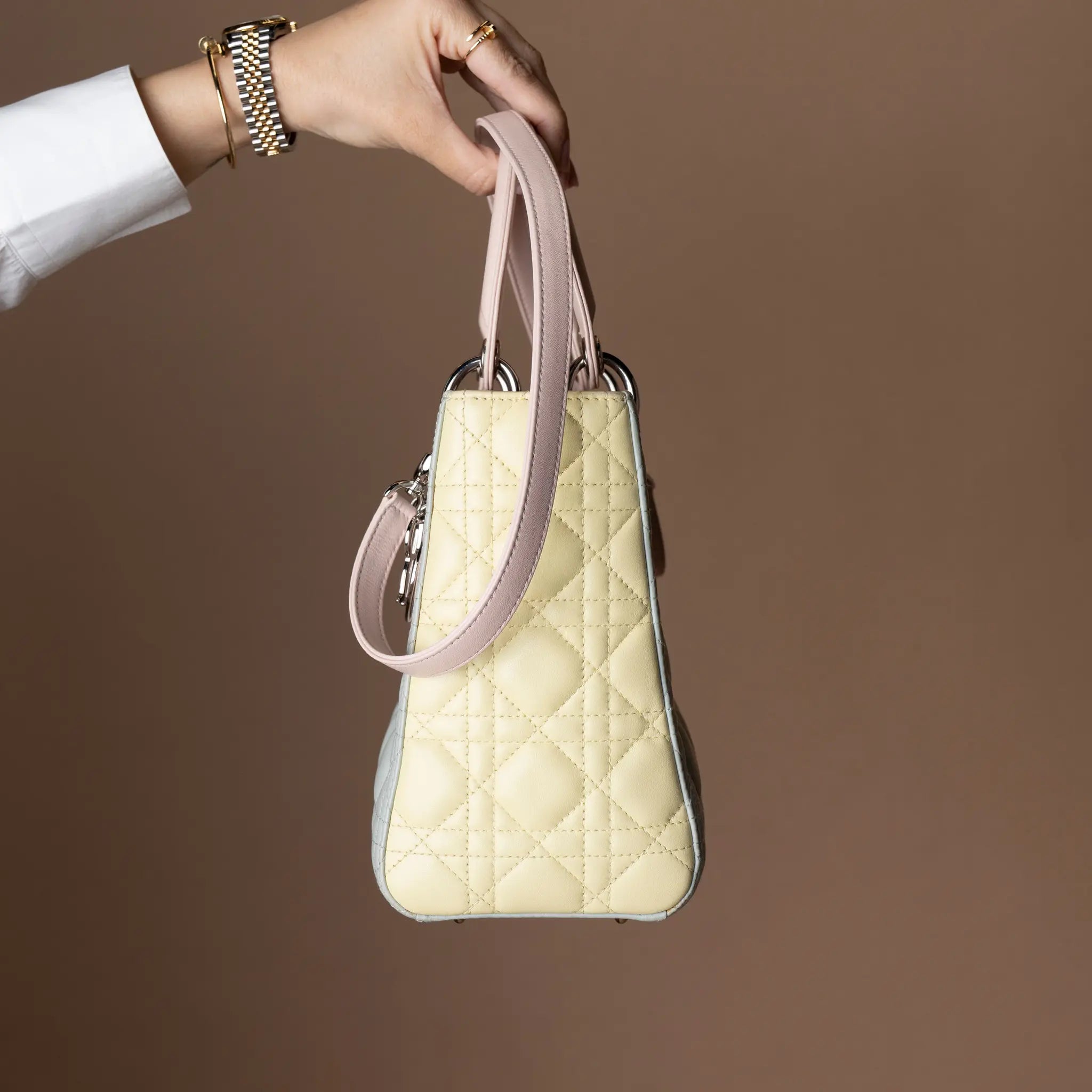 Dior Medium Tricolor Lambskin Cannage Lady Dior — Side Profile