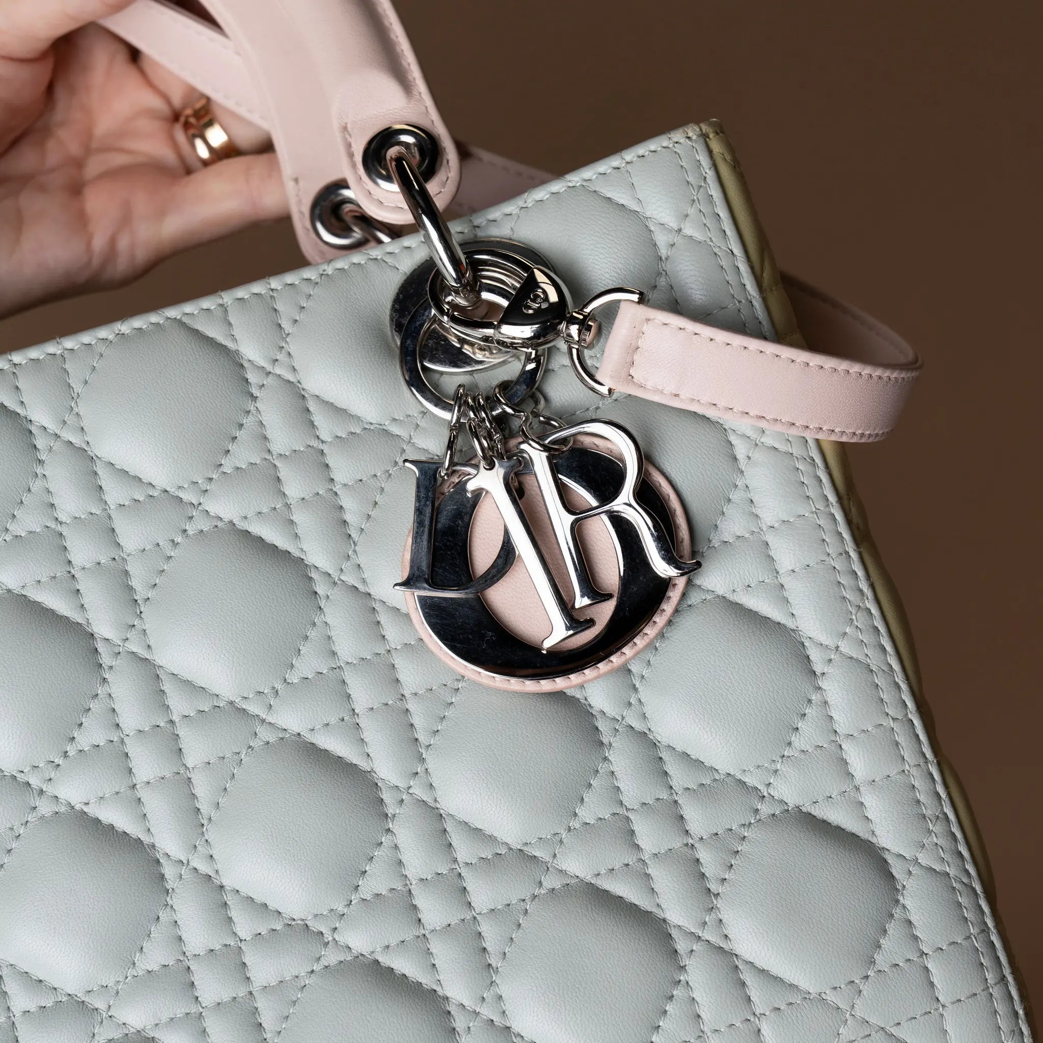 Dior Medium Tricolor Lambskin Cannage Lady Dior — Detail View
