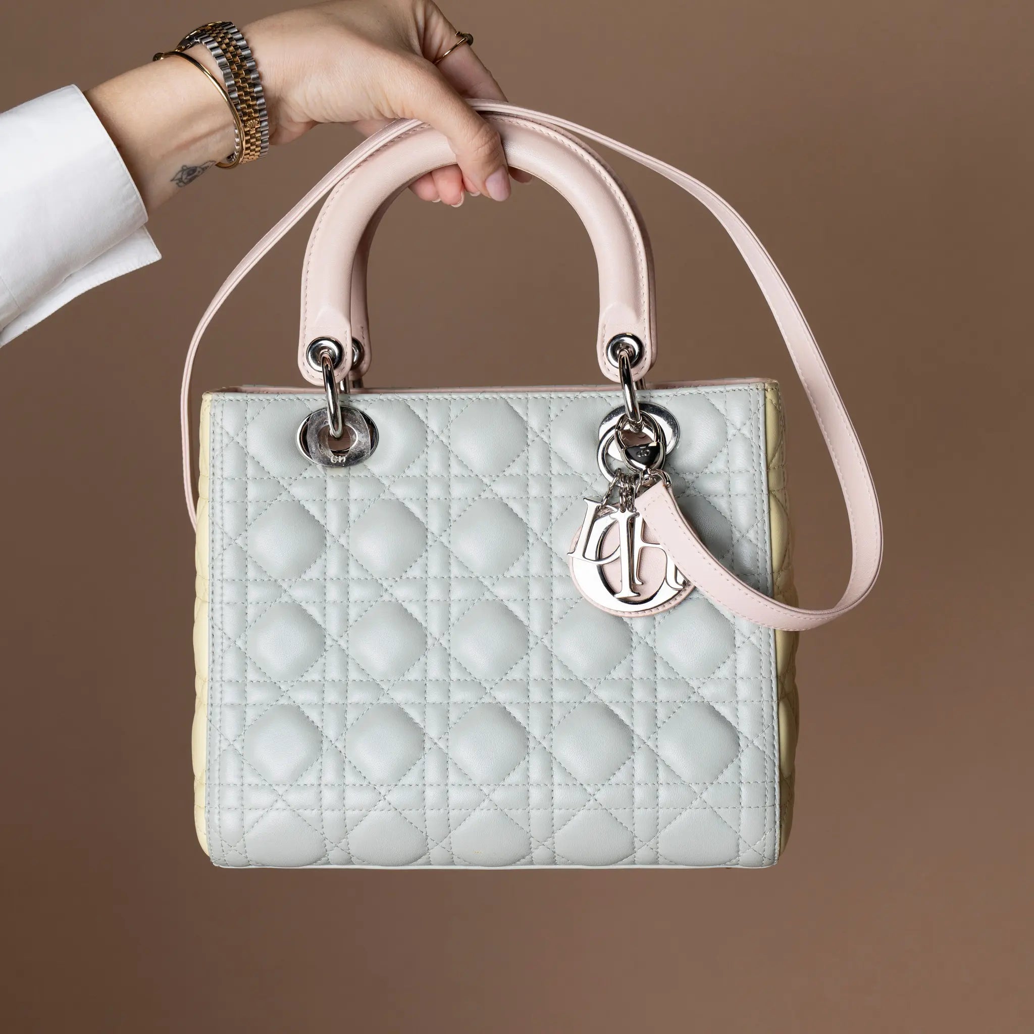 Dior Medium Tricolor Lambskin Cannage Lady Dior — Detail View