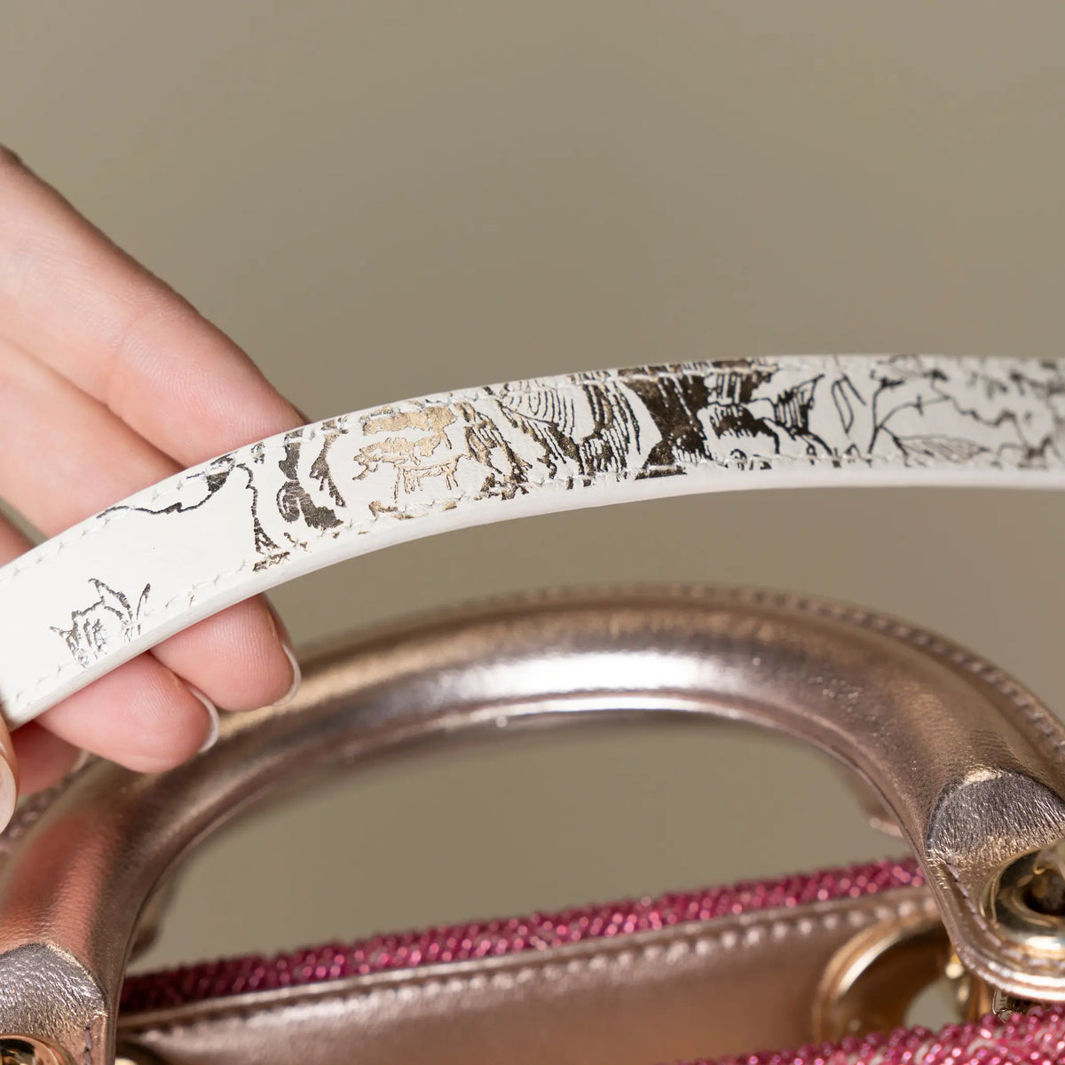Dior Mini Lady Dior Embroidered with Pink Beads and Silver Tone Strass — Interior Detail