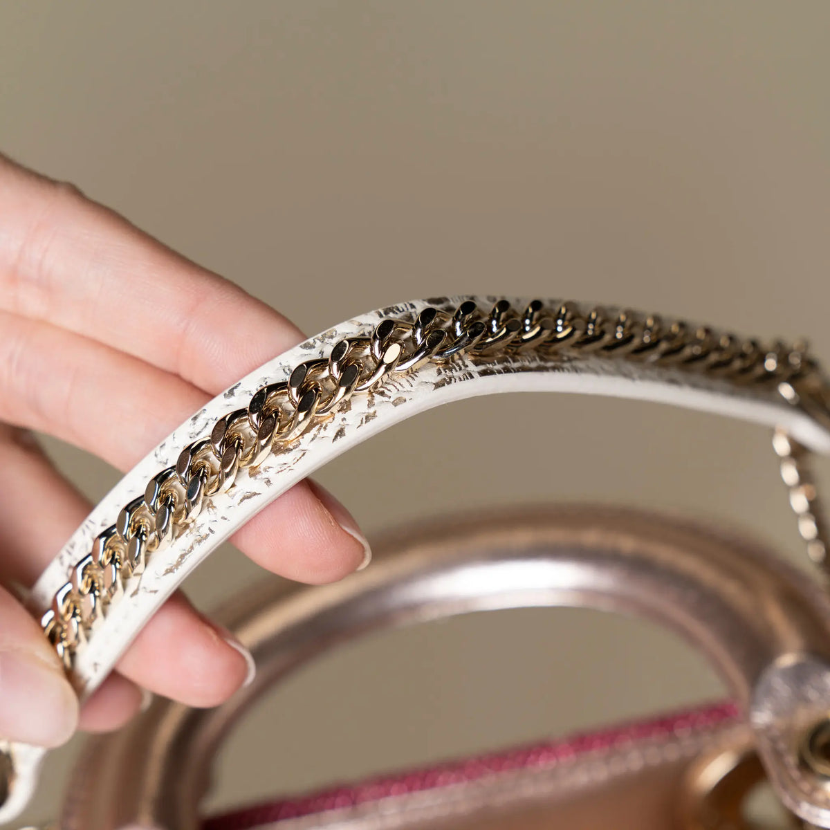 Dior Mini Lady Dior Embroidered with Pink Beads and Silver Tone Strass — Detail View