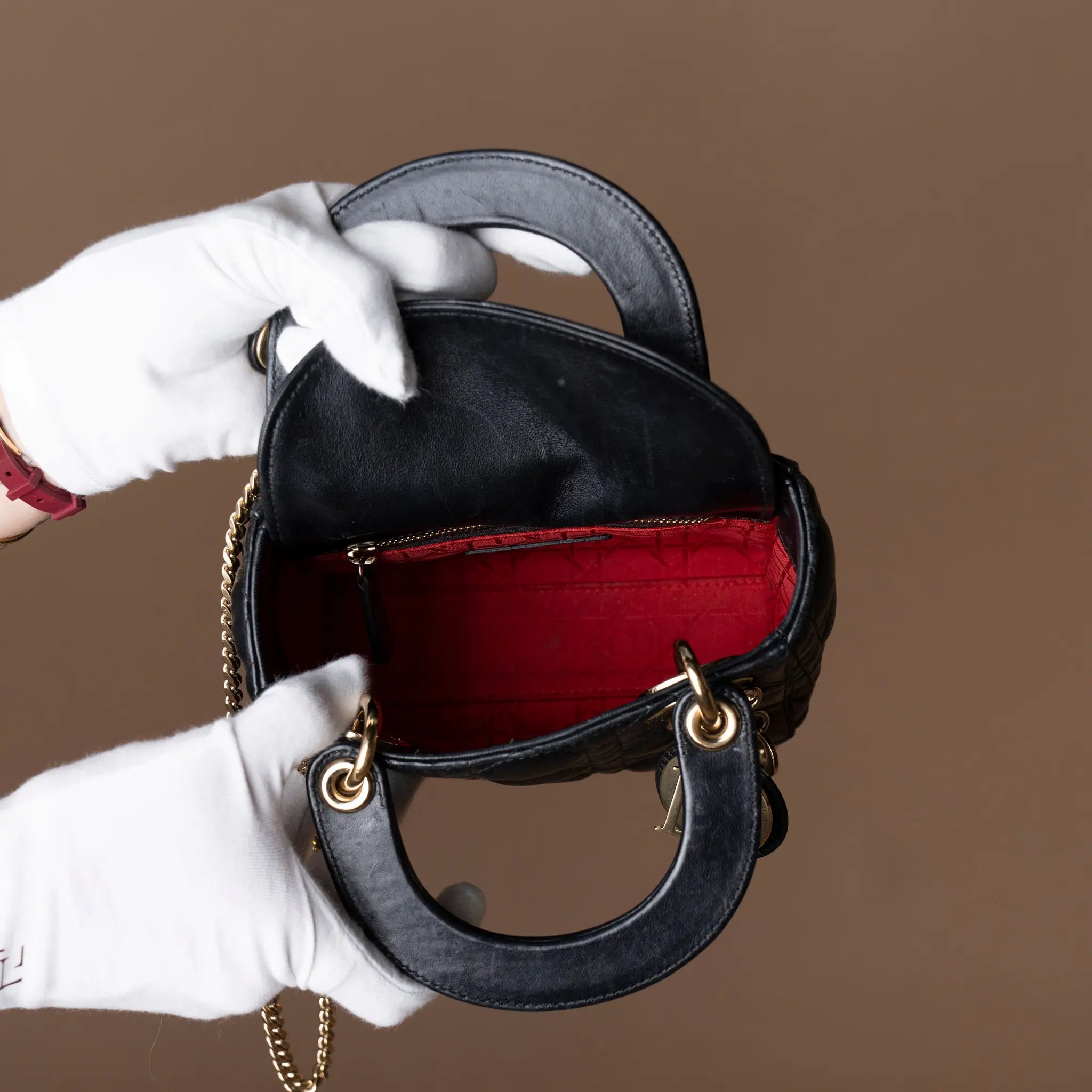 Dior Mini Lambskin Cannage Lady Dior — Interior Detail