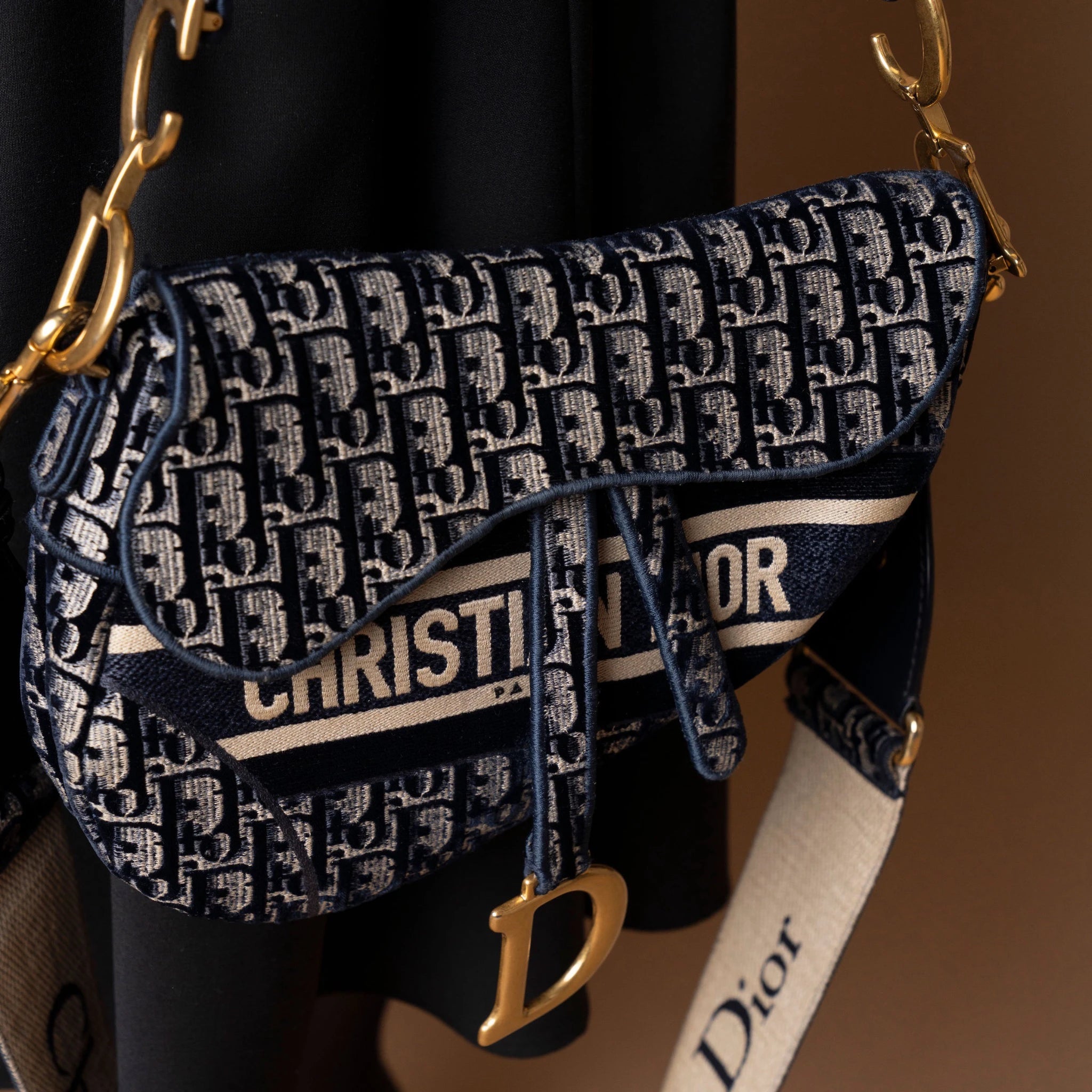 Dior Oblique Embroidered Velvet Saddle Bag