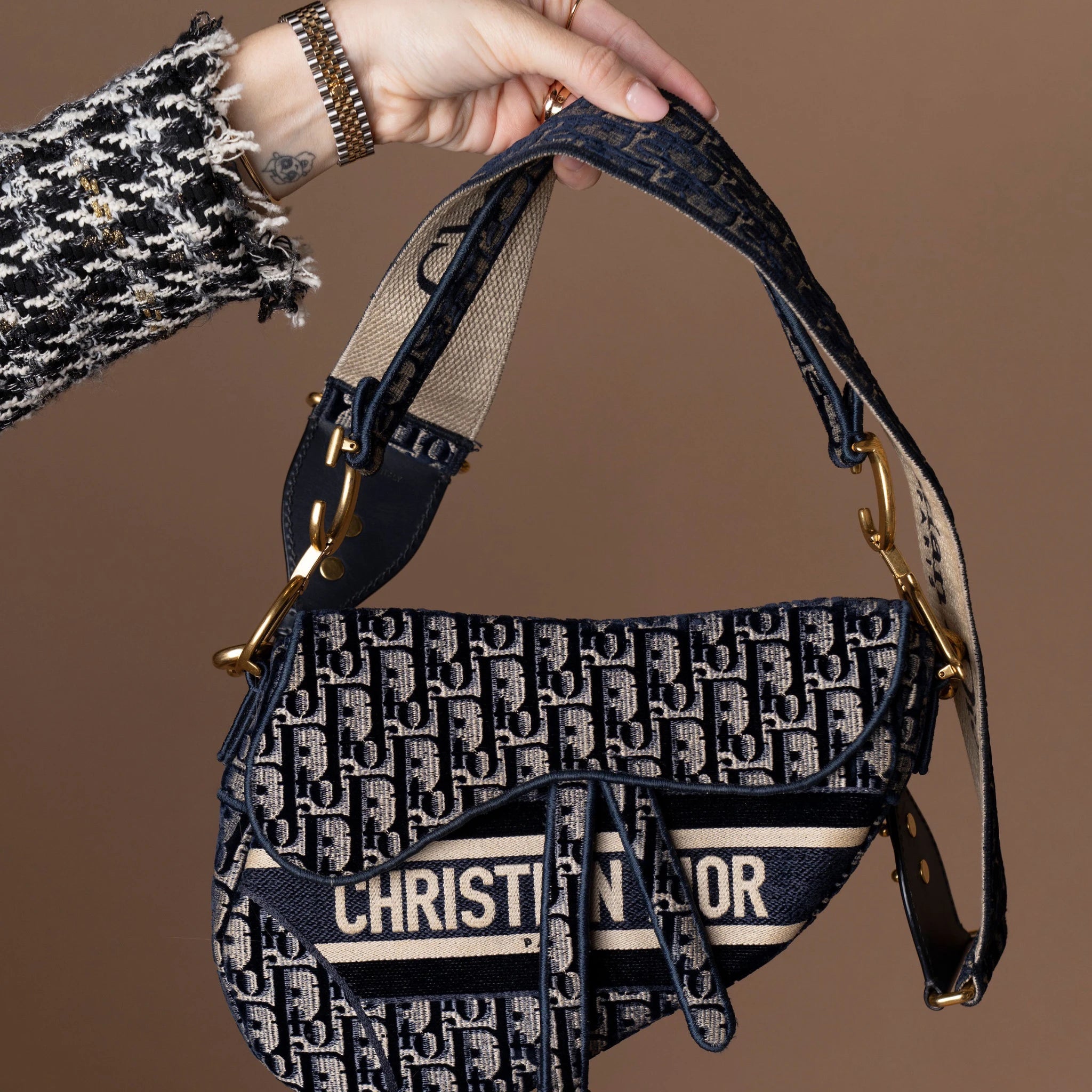 Dior Oblique Embroidered Velvet Saddle Bag