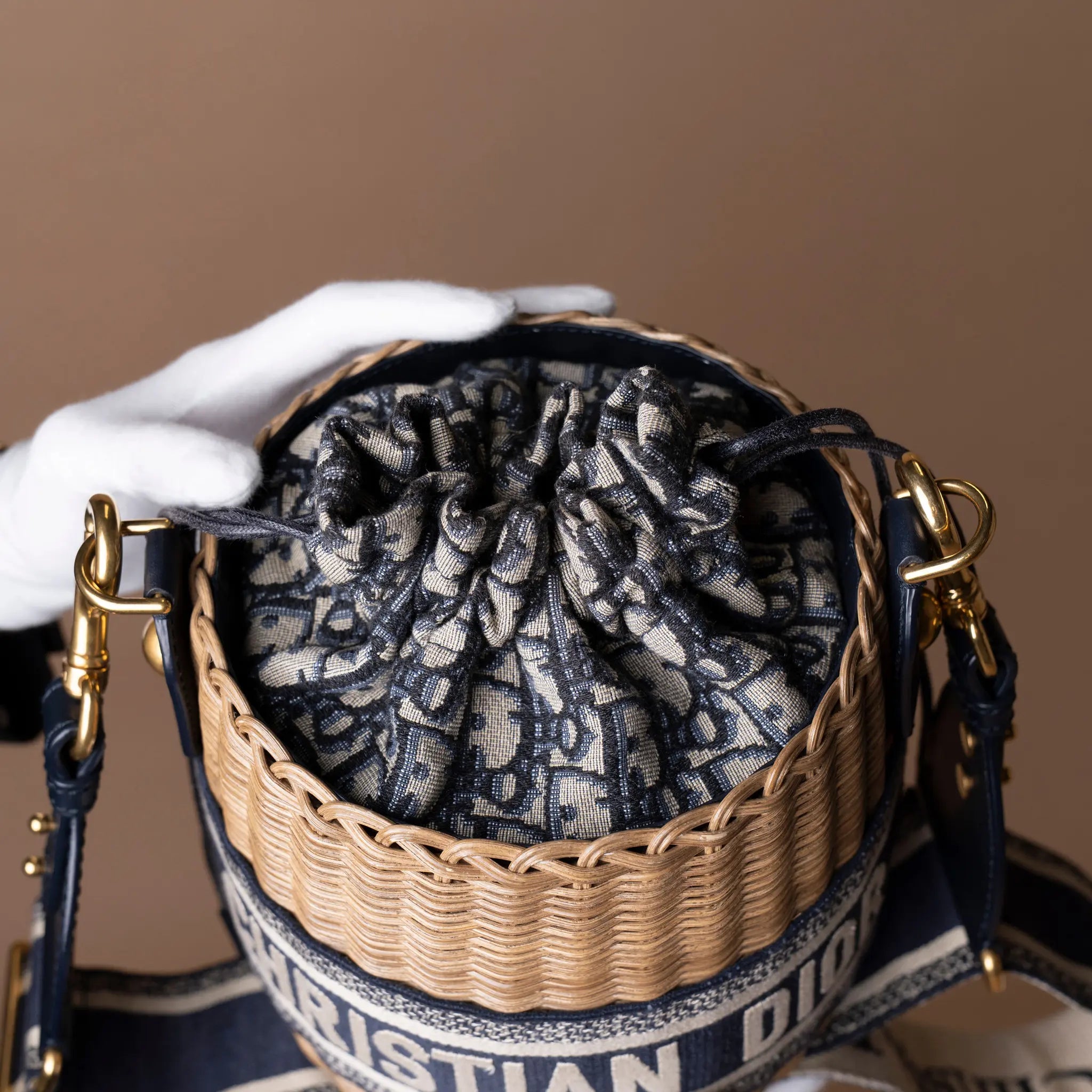 Dior Oblique Wicker Bucket Bag — Front View