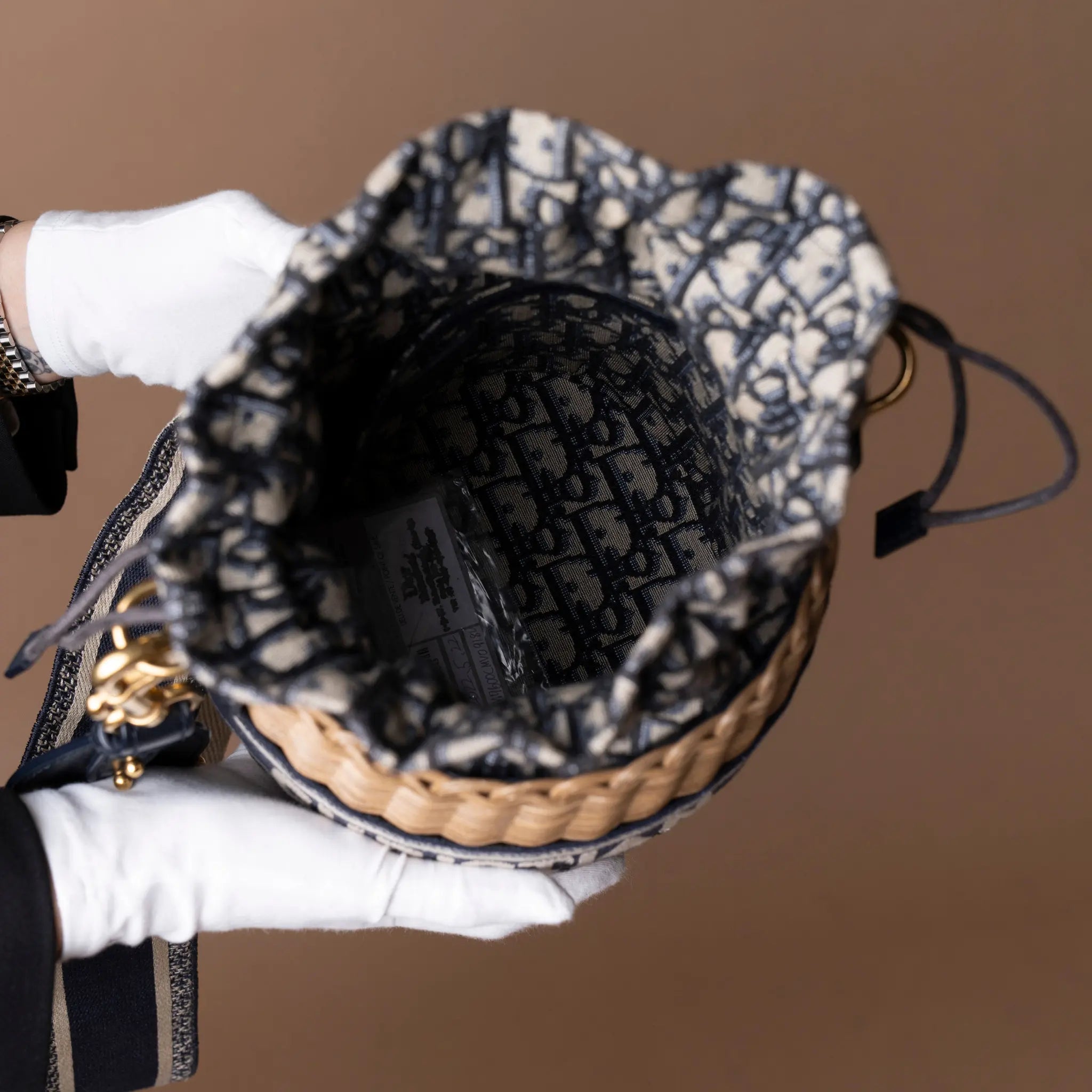 Dior Oblique Wicker Bucket Bag — Back View