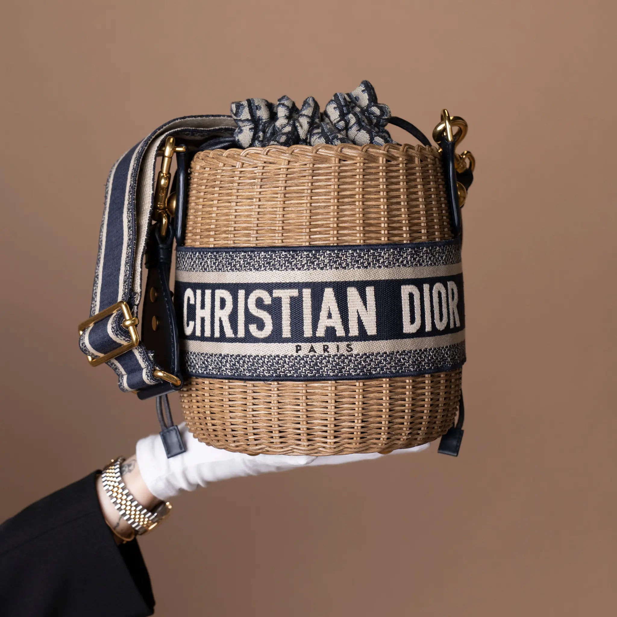 Dior Oblique Wicker Bucket Bag — Side Profile