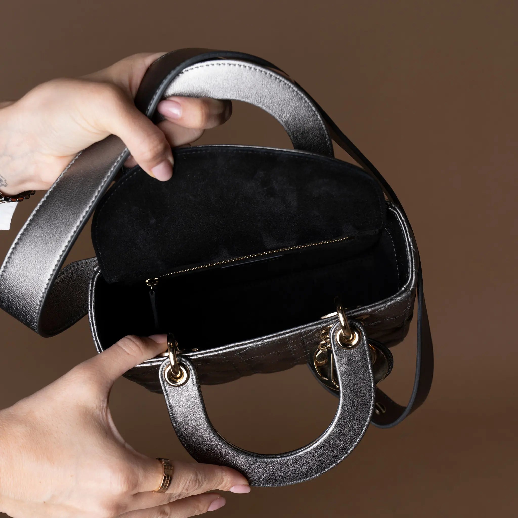 Dior Small Metallic Lambskin Cannage My ABCDior Lady Dior — Front View