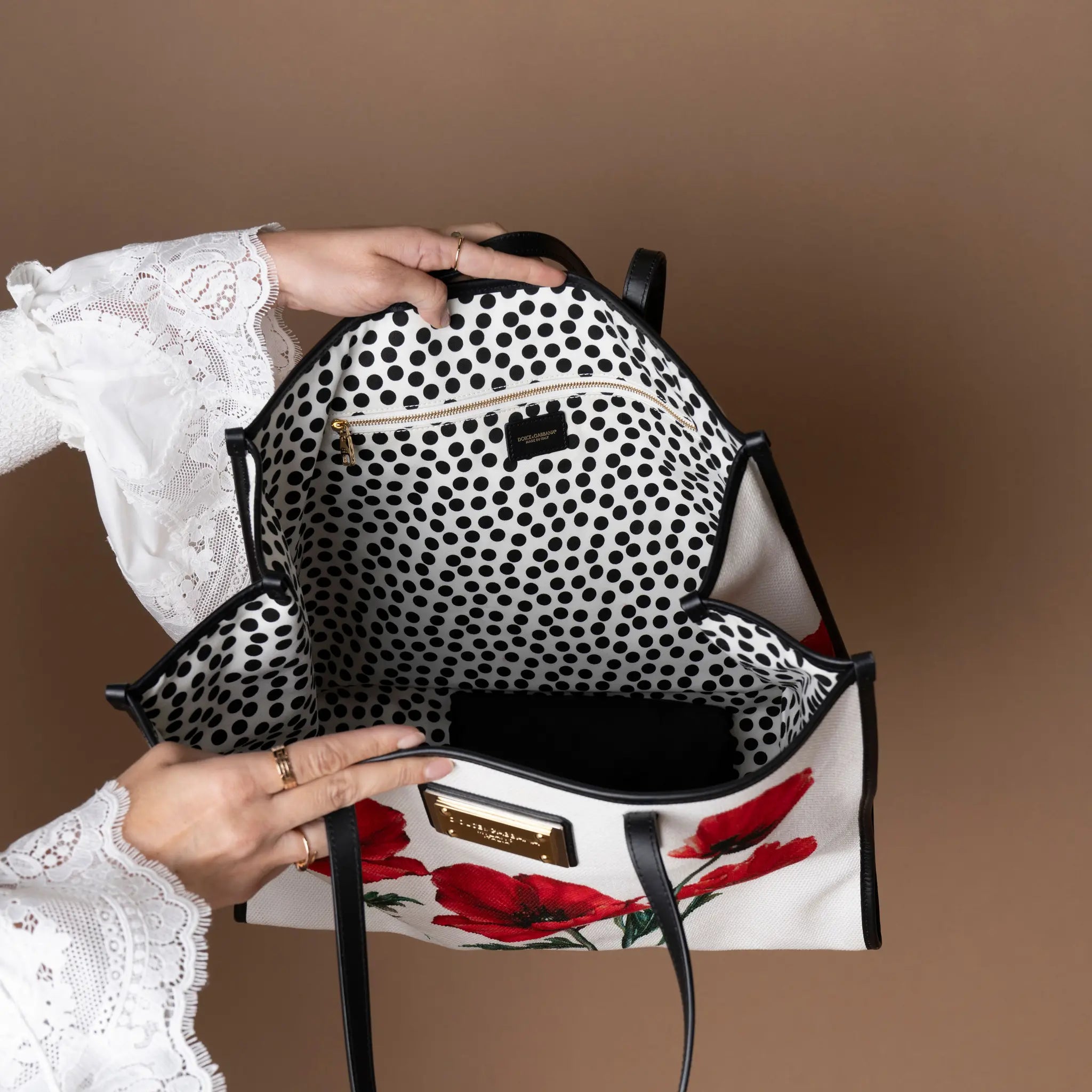 Dolce & Gabbana Canvas Floral Print Tote — Front View