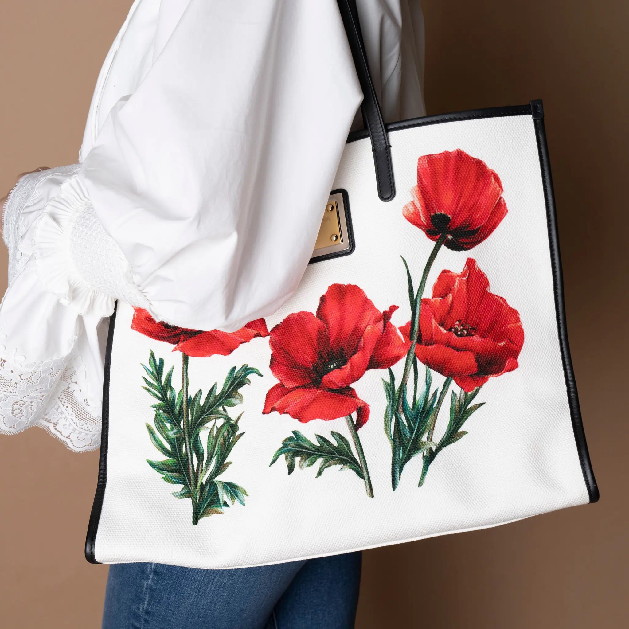 Dolce & Gabbana Canvas Floral Print Tote — Side Profile
