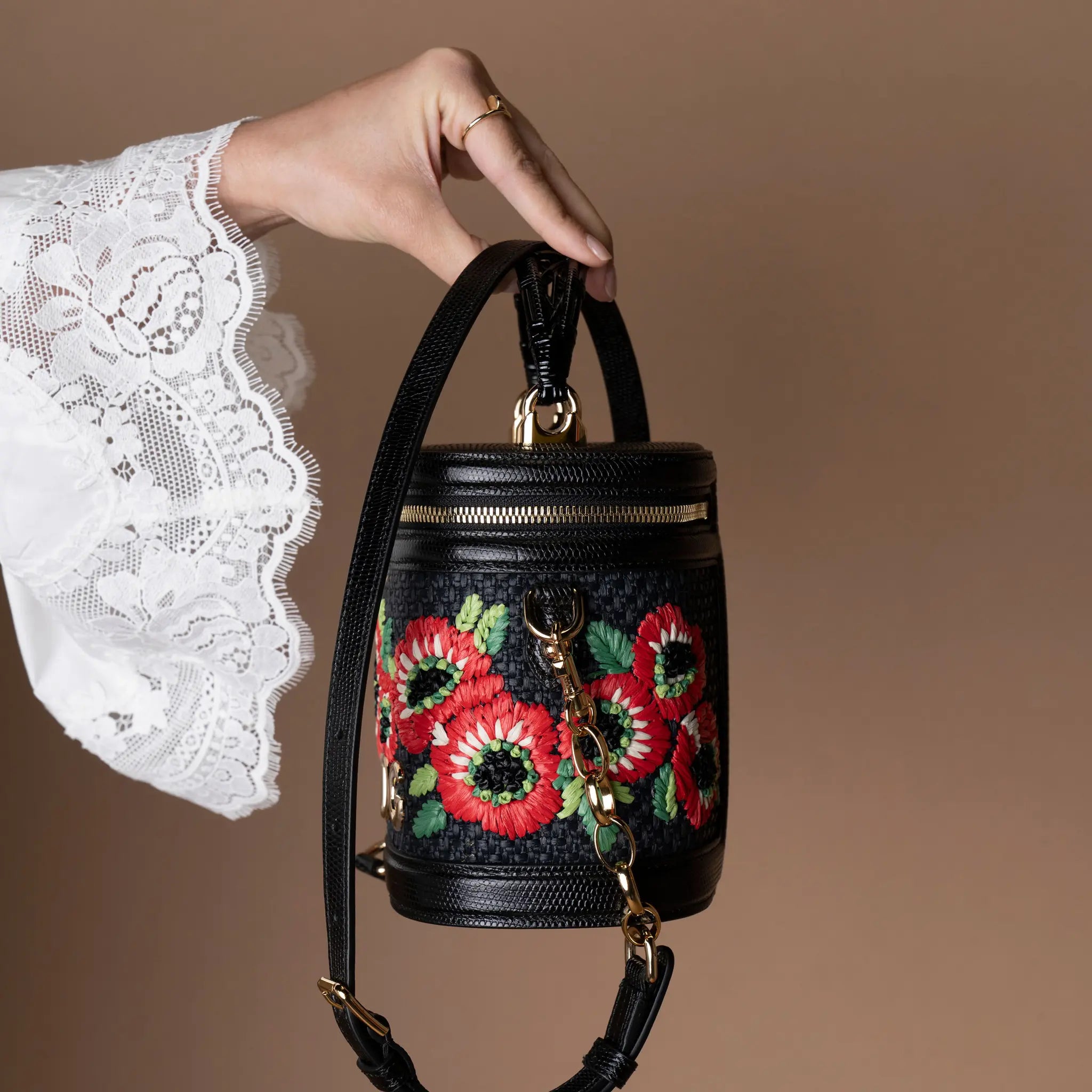 Dolce & Gabbana Floral Embroidered Raffia and Lizard Embossed Calfskin DG Girls Vanity Bag — Featured Image