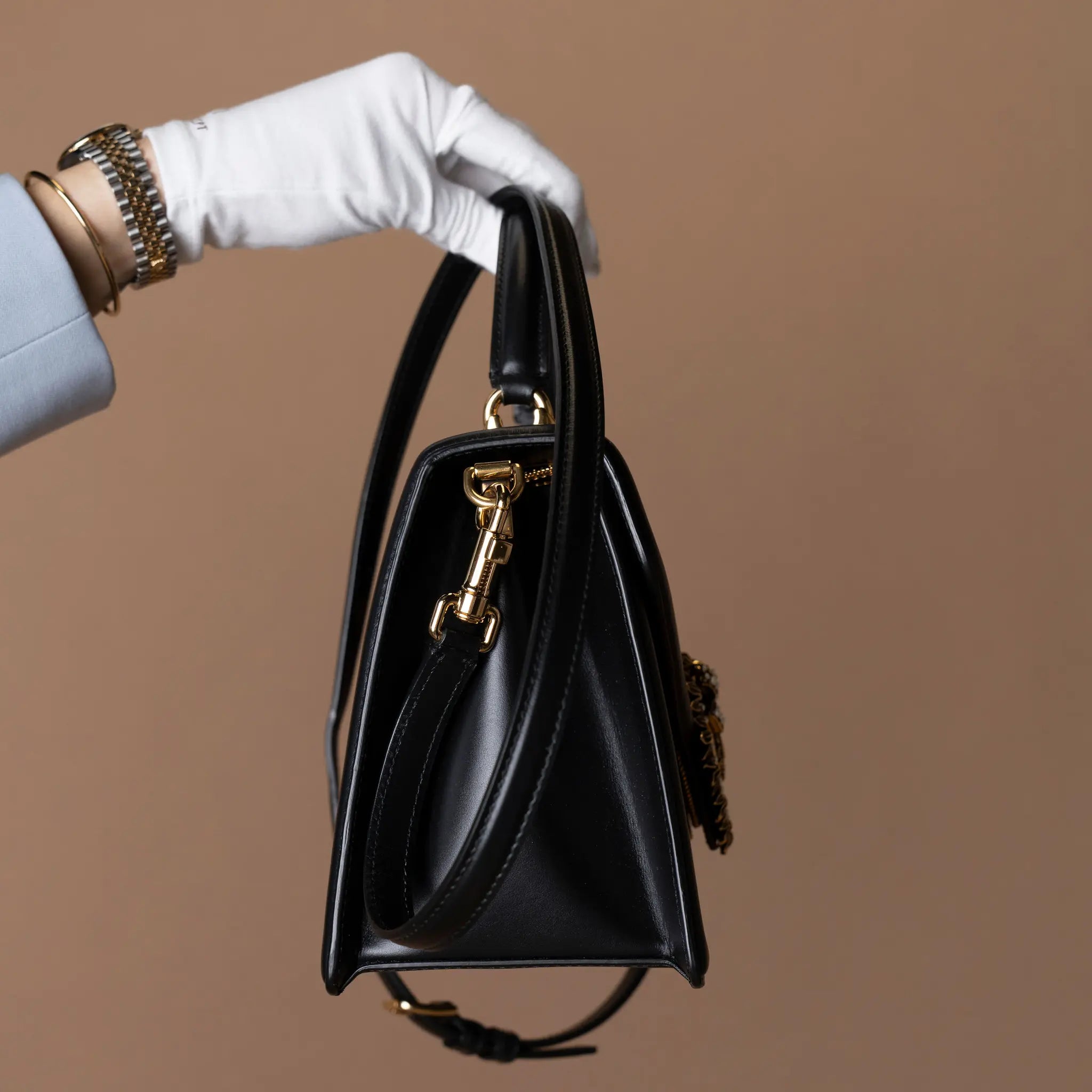 Dolce & Gabbana Medium Canvas Leopard Print Devotion Satchel — Back View