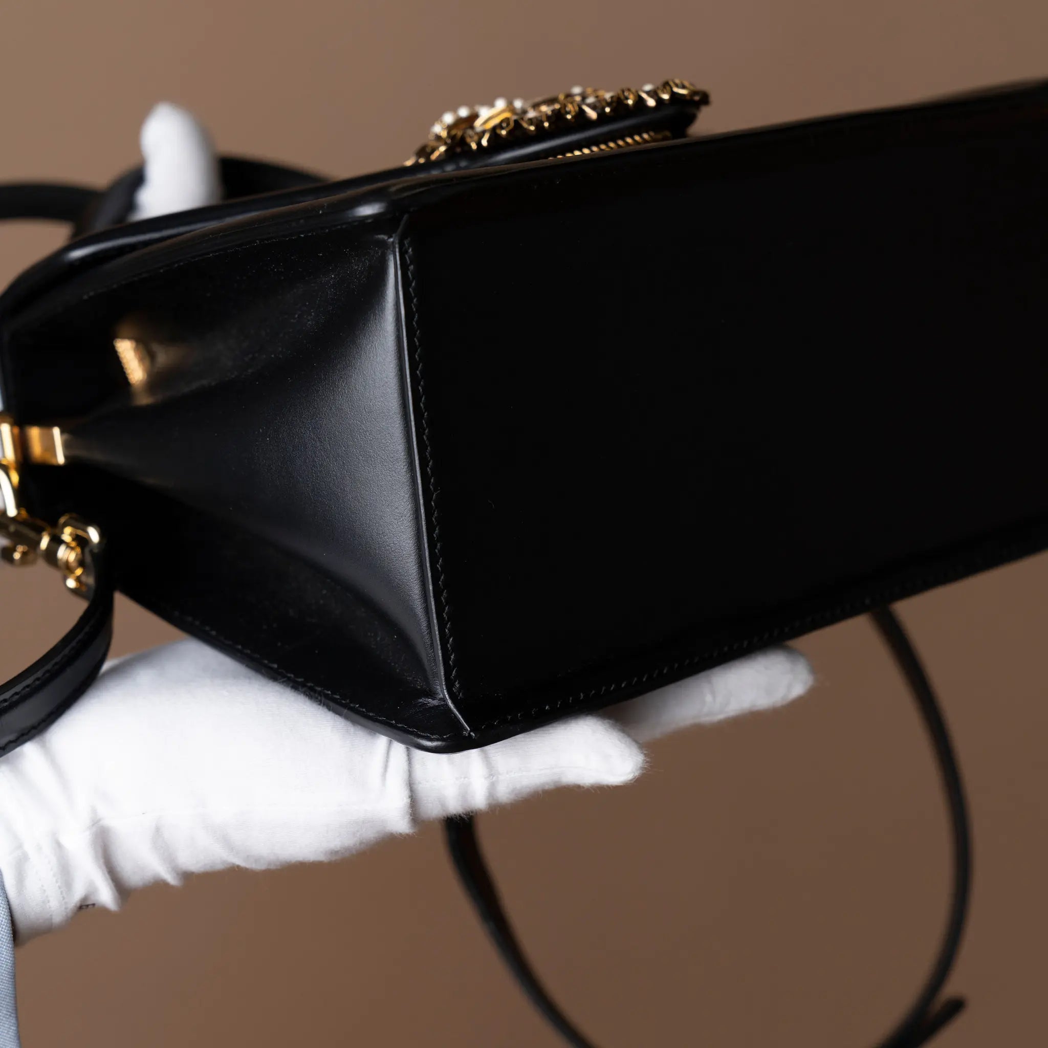 Dolce & Gabbana Medium Canvas Leopard Print Devotion Satchel — Close-up Detail