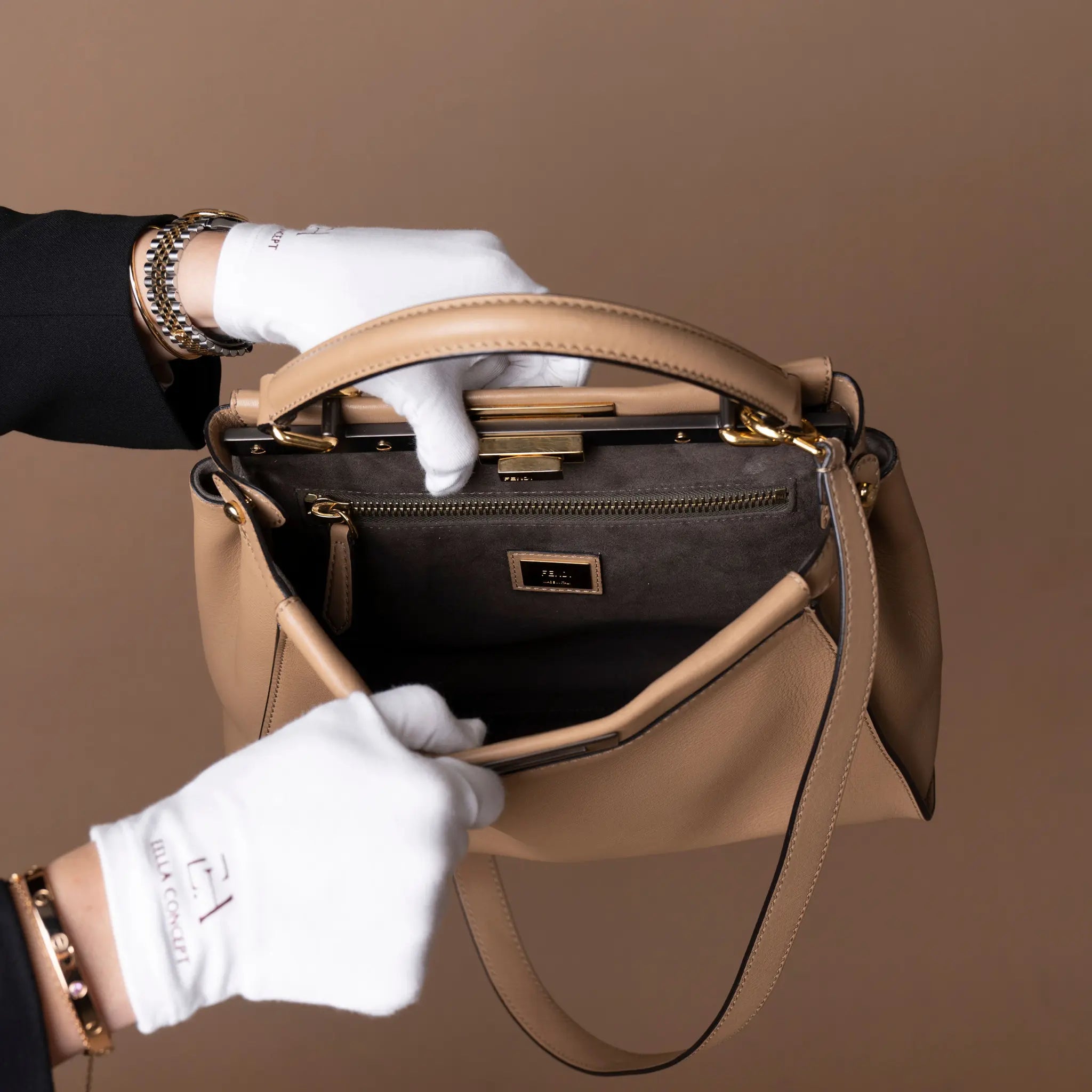 Fendi Medium Leather Peekaboo Iconic Satchel — Back View