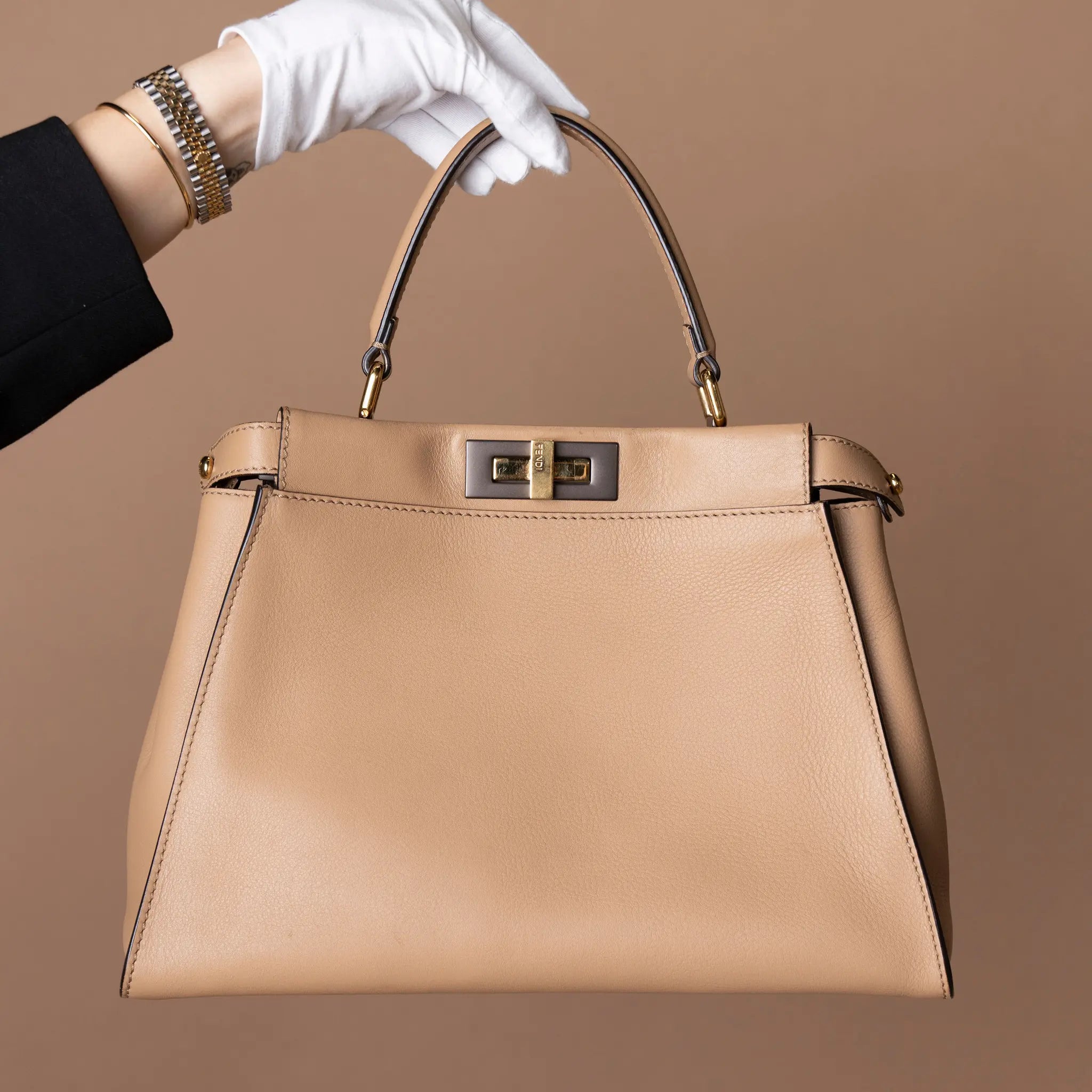 Fendi Medium Leather Peekaboo Iconic Satchel — Side Profile