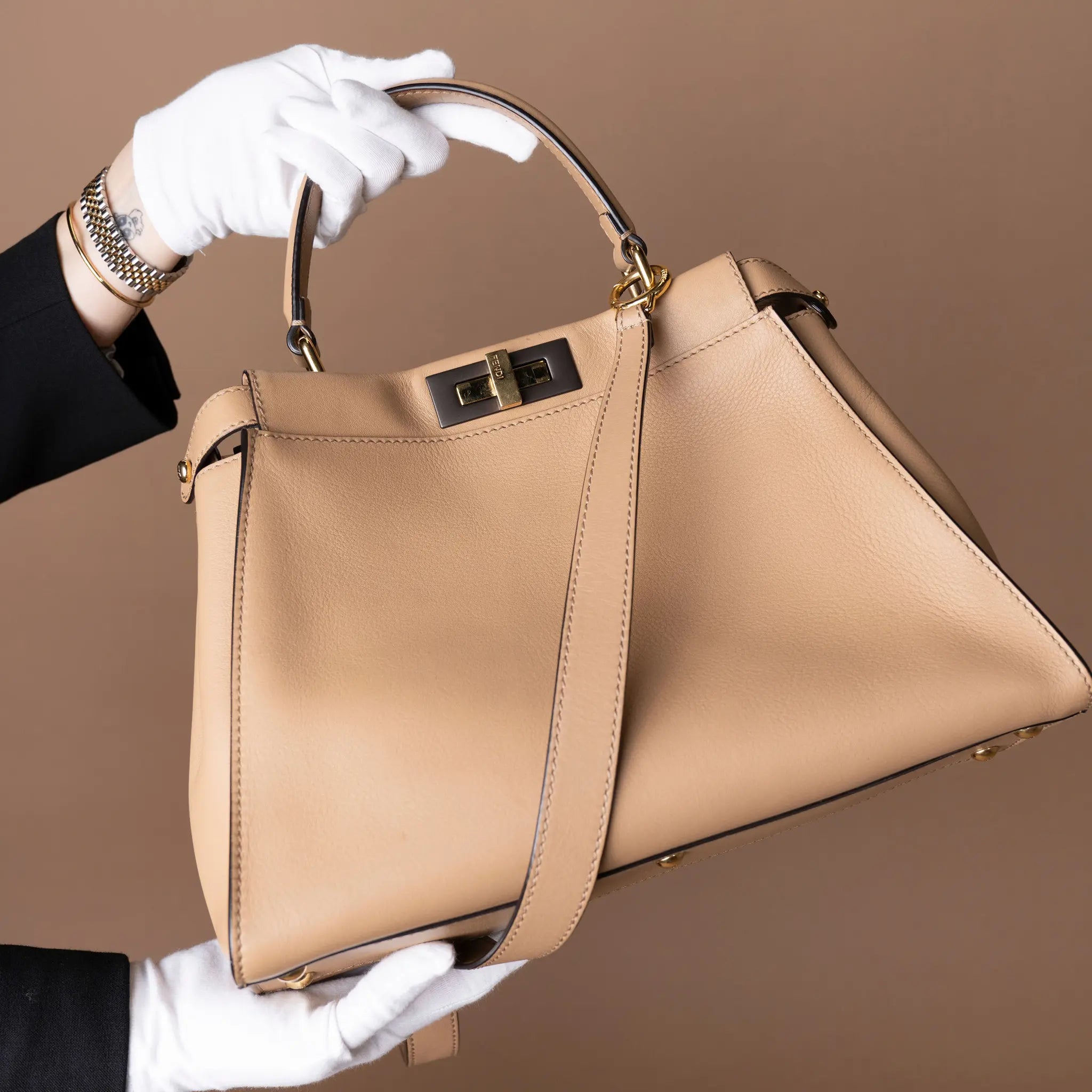 Fendi Medium Leather Peekaboo Iconic Satchel — Interior Detail