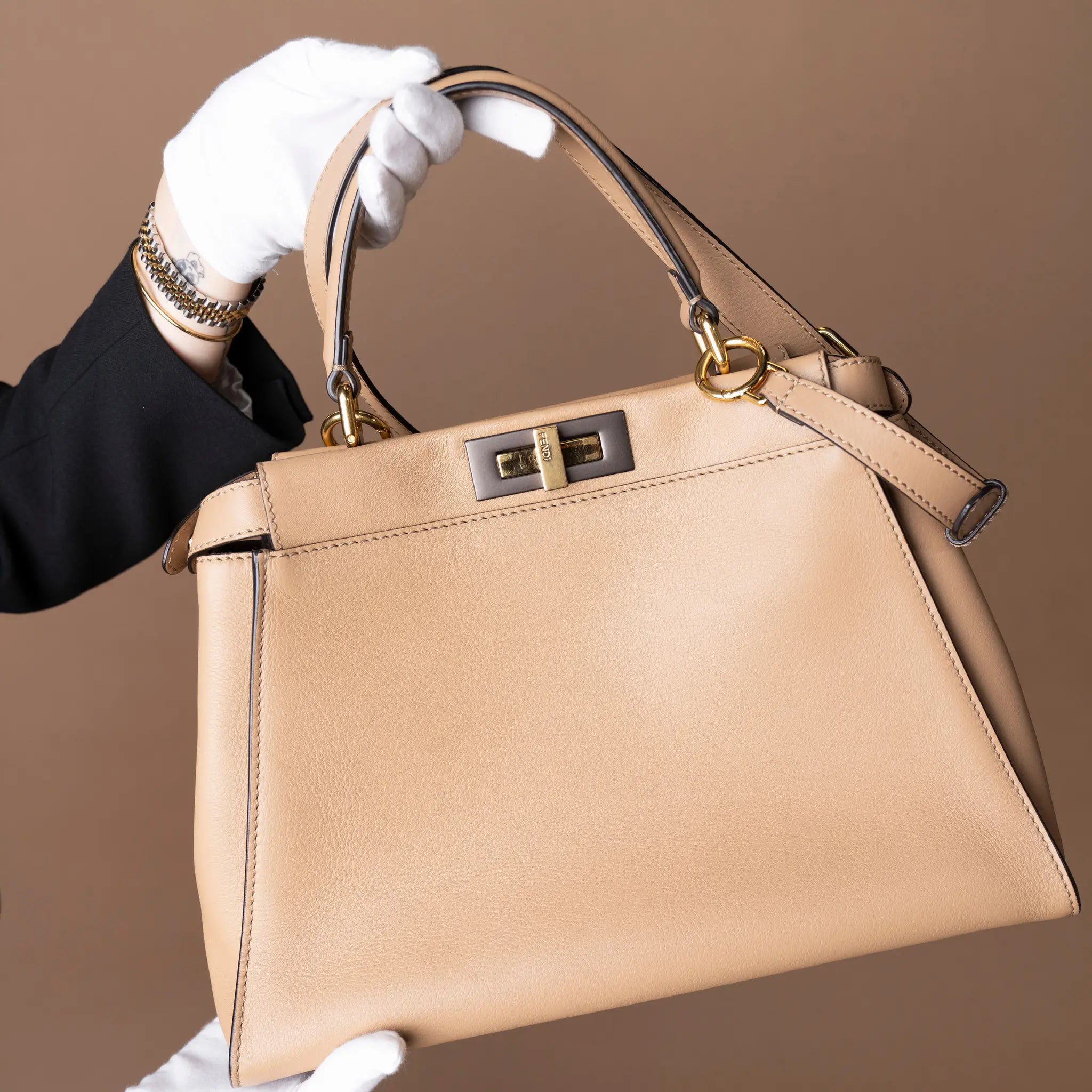 Fendi Medium Leather Peekaboo Iconic Satchel — Close-up Detail