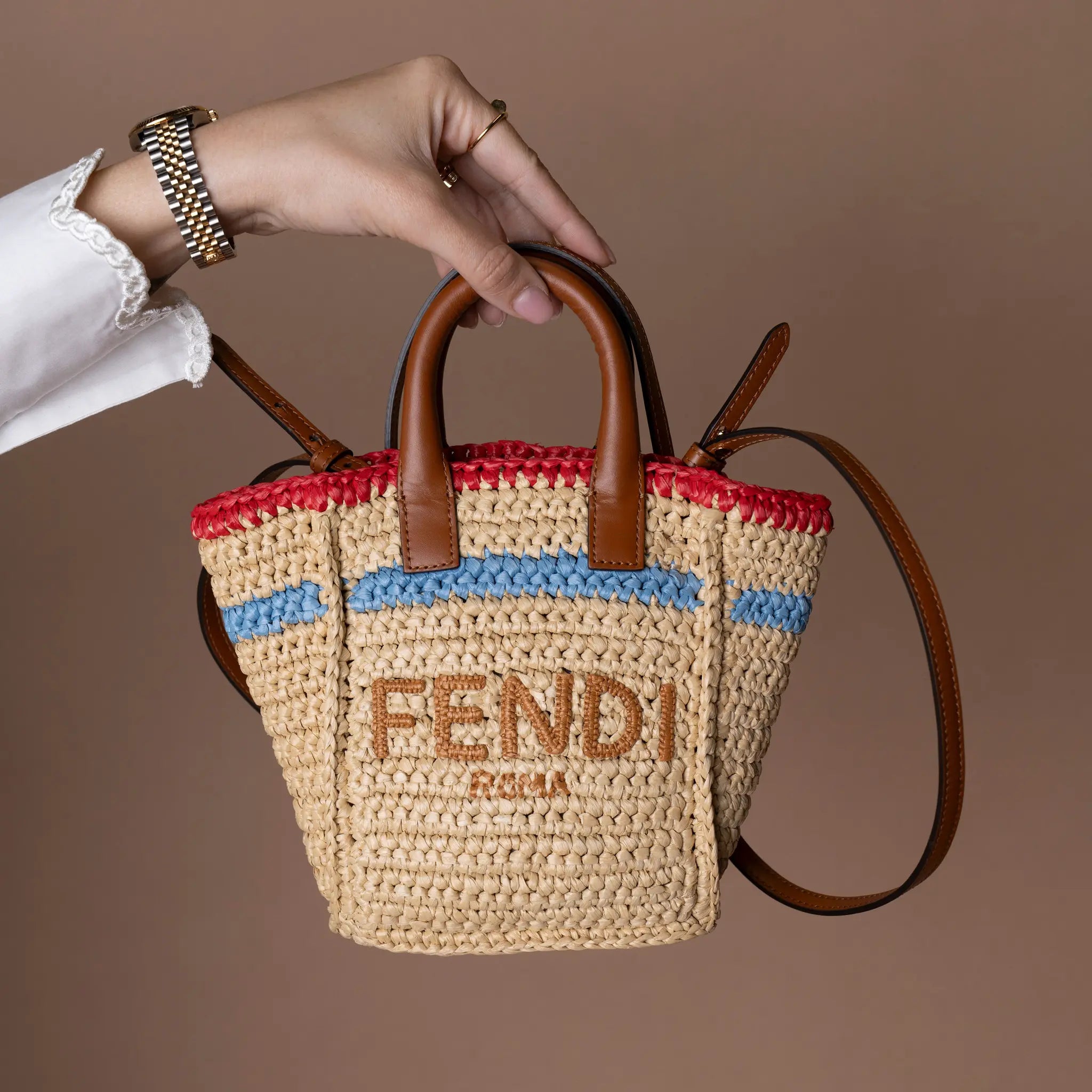 Fendi Mini Raffia Soft Sunshine Shopper Tote