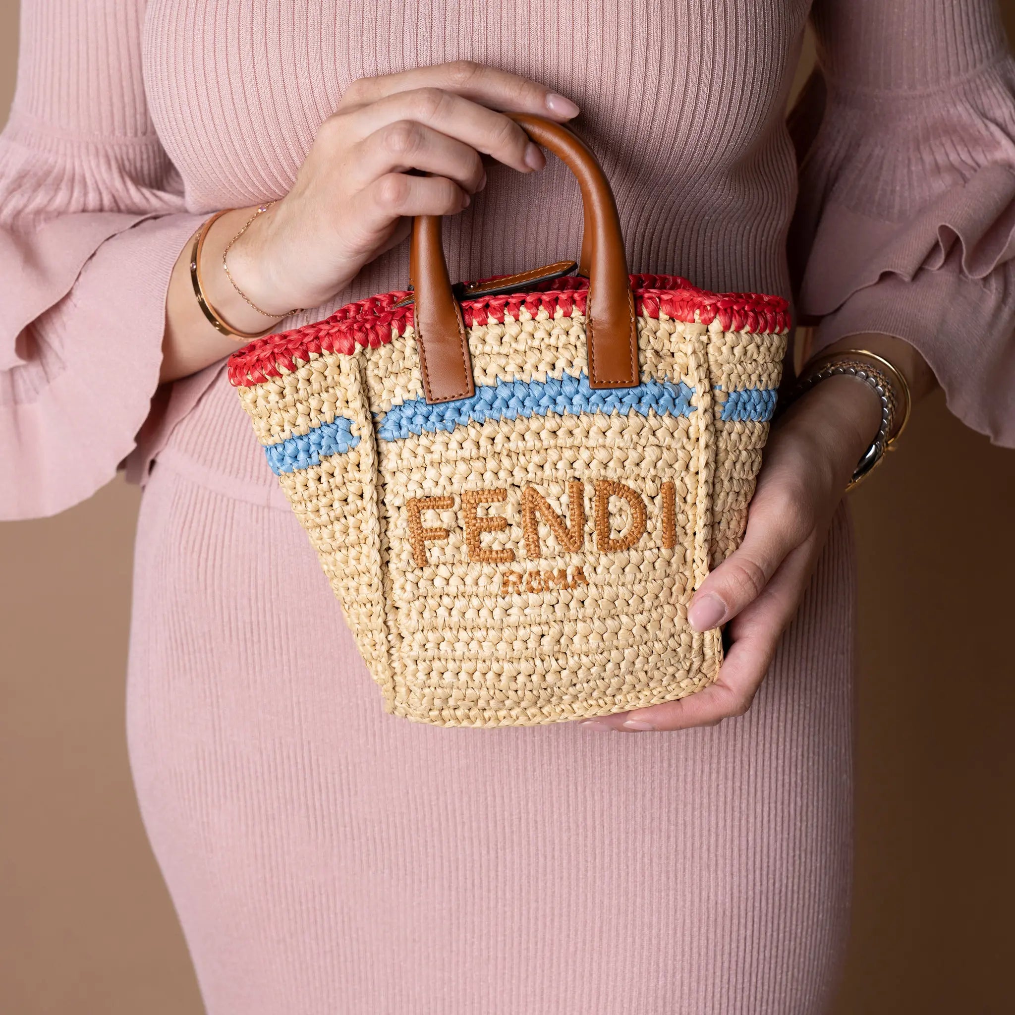 Fendi Mini Raffia Soft Sunshine Shopper Tote