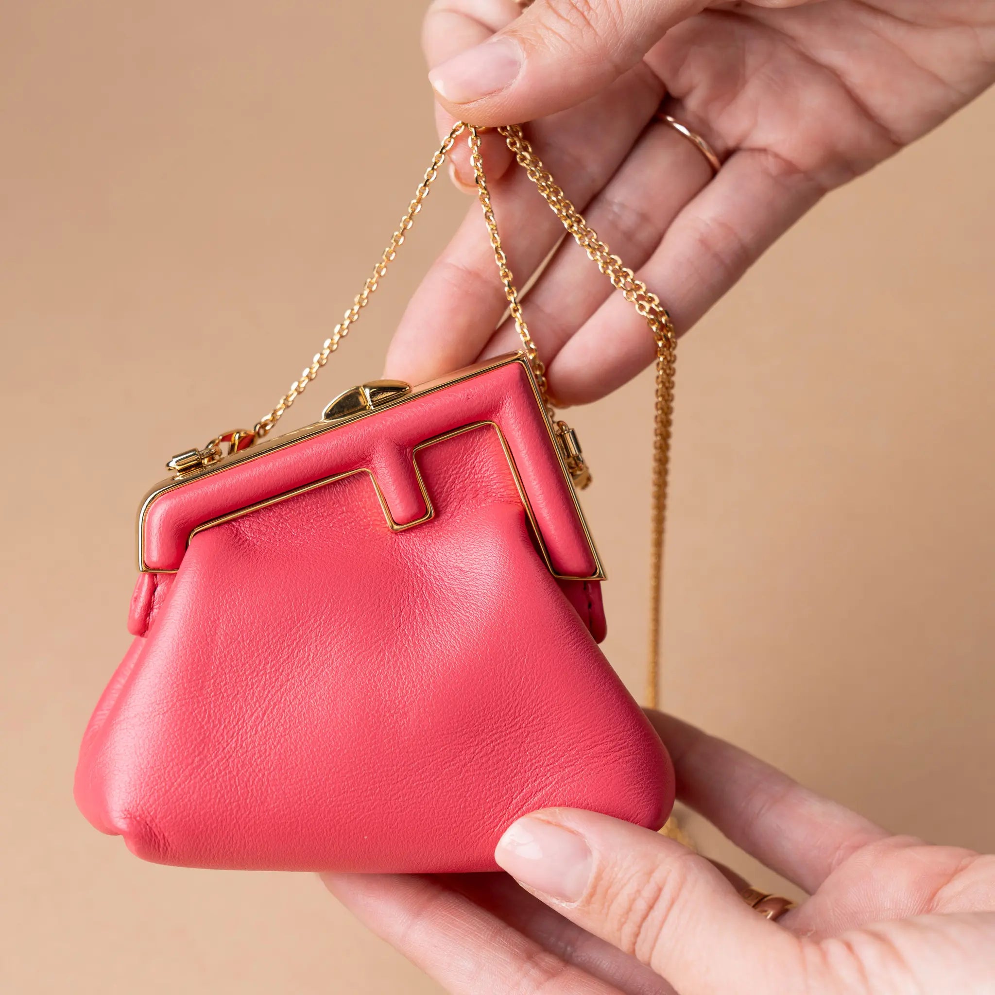Fendi Nano Shiny Nappa First Bag Charm Crossbody — Front View