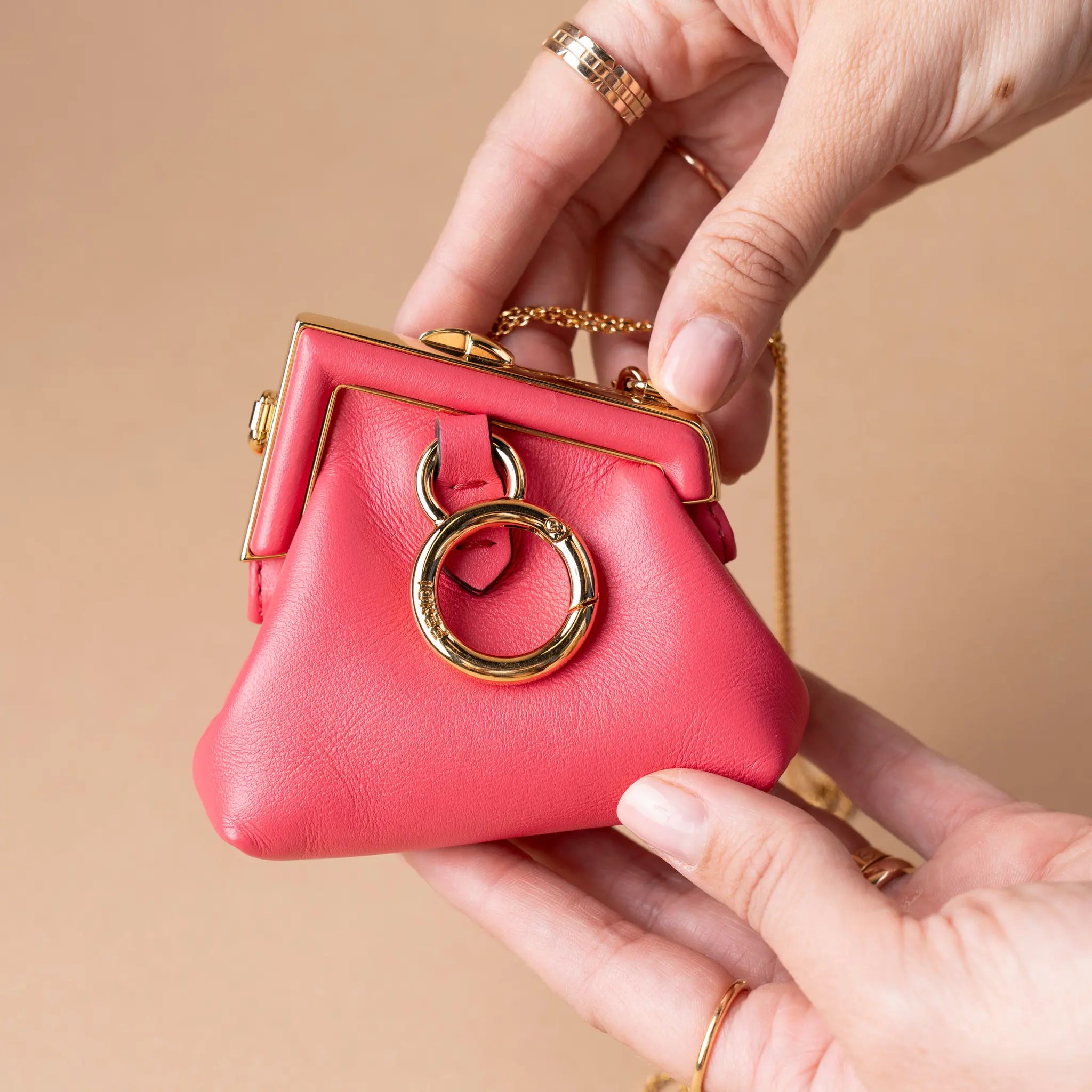 Fendi Nano Shiny Nappa First Bag Charm Crossbody — Side Profile