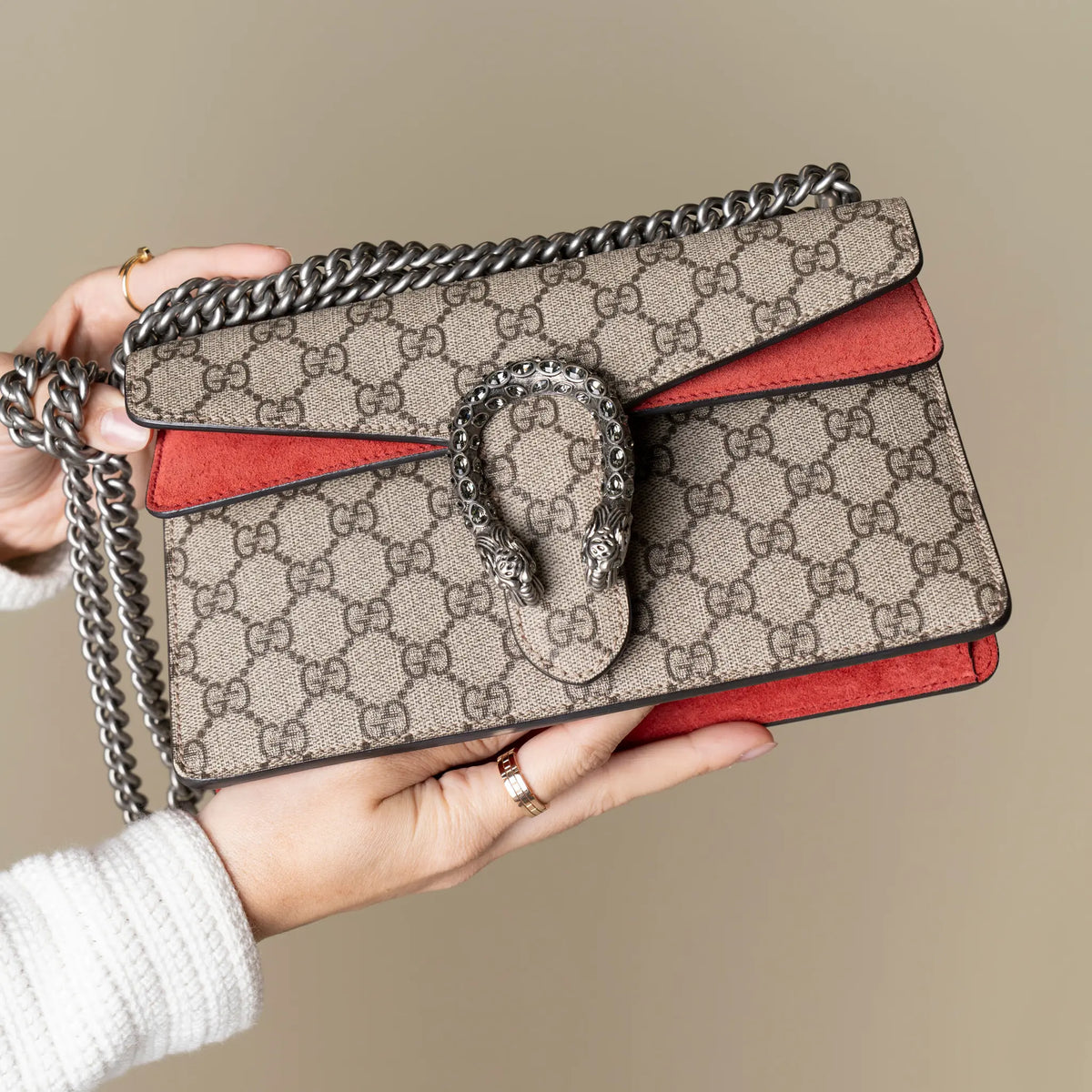 Gucci Dionysus GG Supreme Canvas Suede Shoulder Bag — Front View