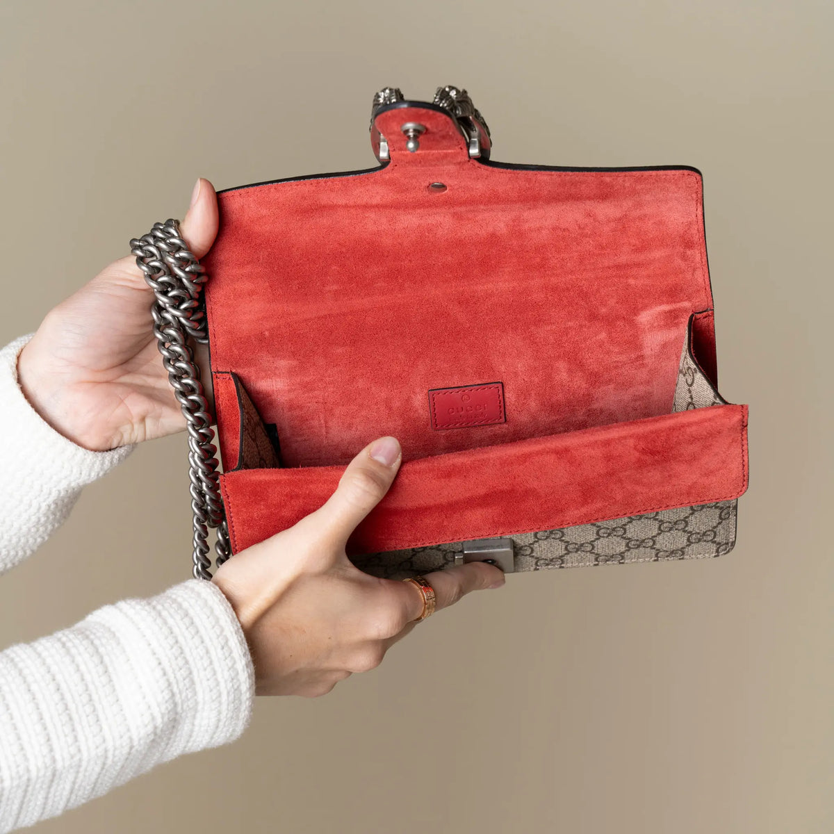 Gucci Dionysus GG Supreme Canvas Suede Shoulder Bag — Back View
