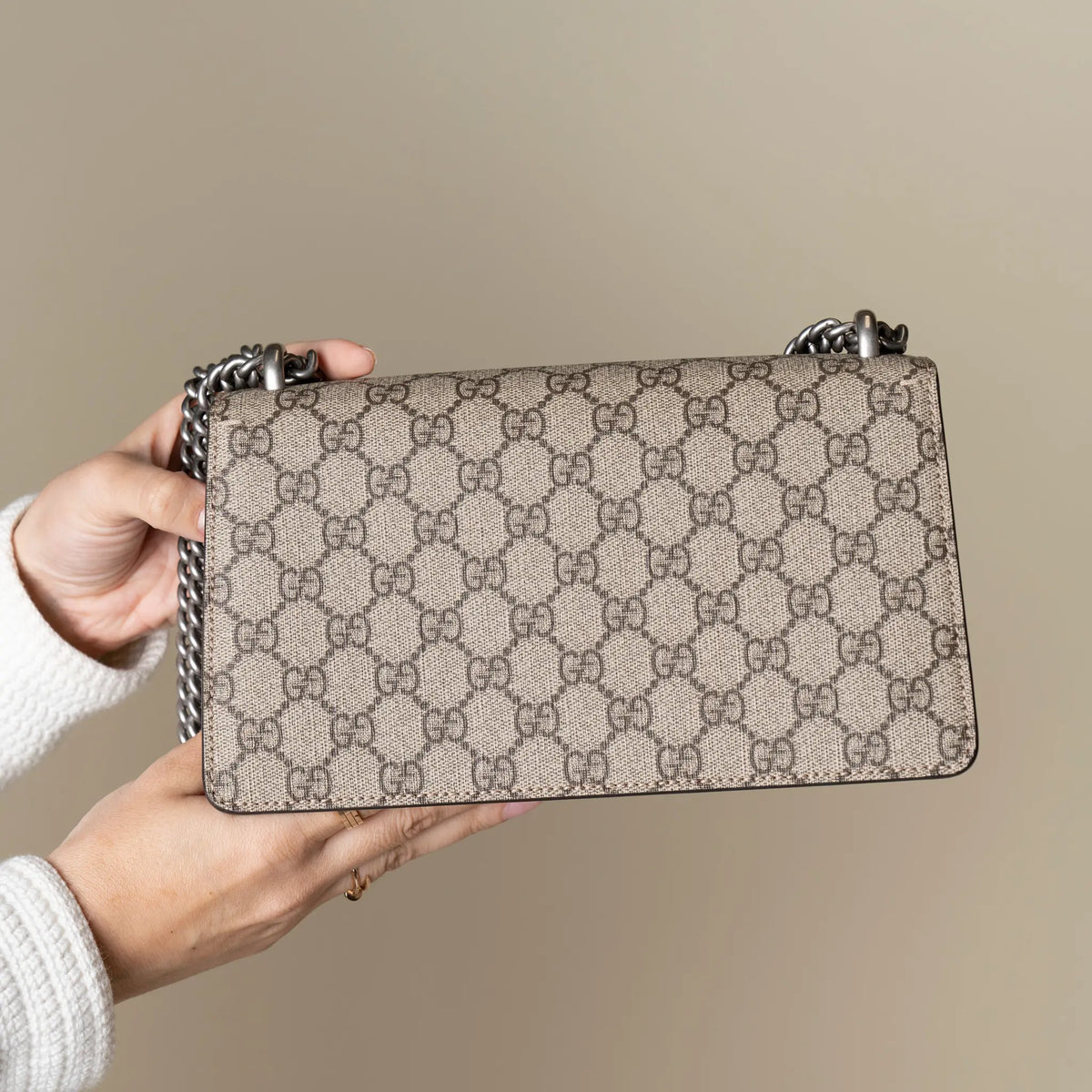 Gucci Dionysus GG Supreme Canvas Suede Shoulder Bag — Side Profile