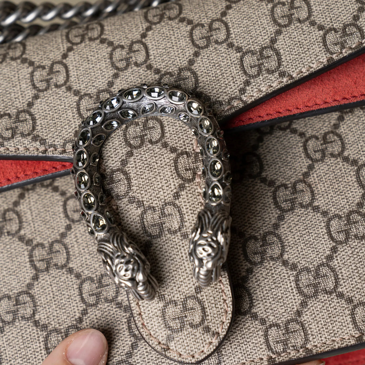 Gucci Dionysus GG Supreme Canvas Suede Shoulder Bag — Interior Detail